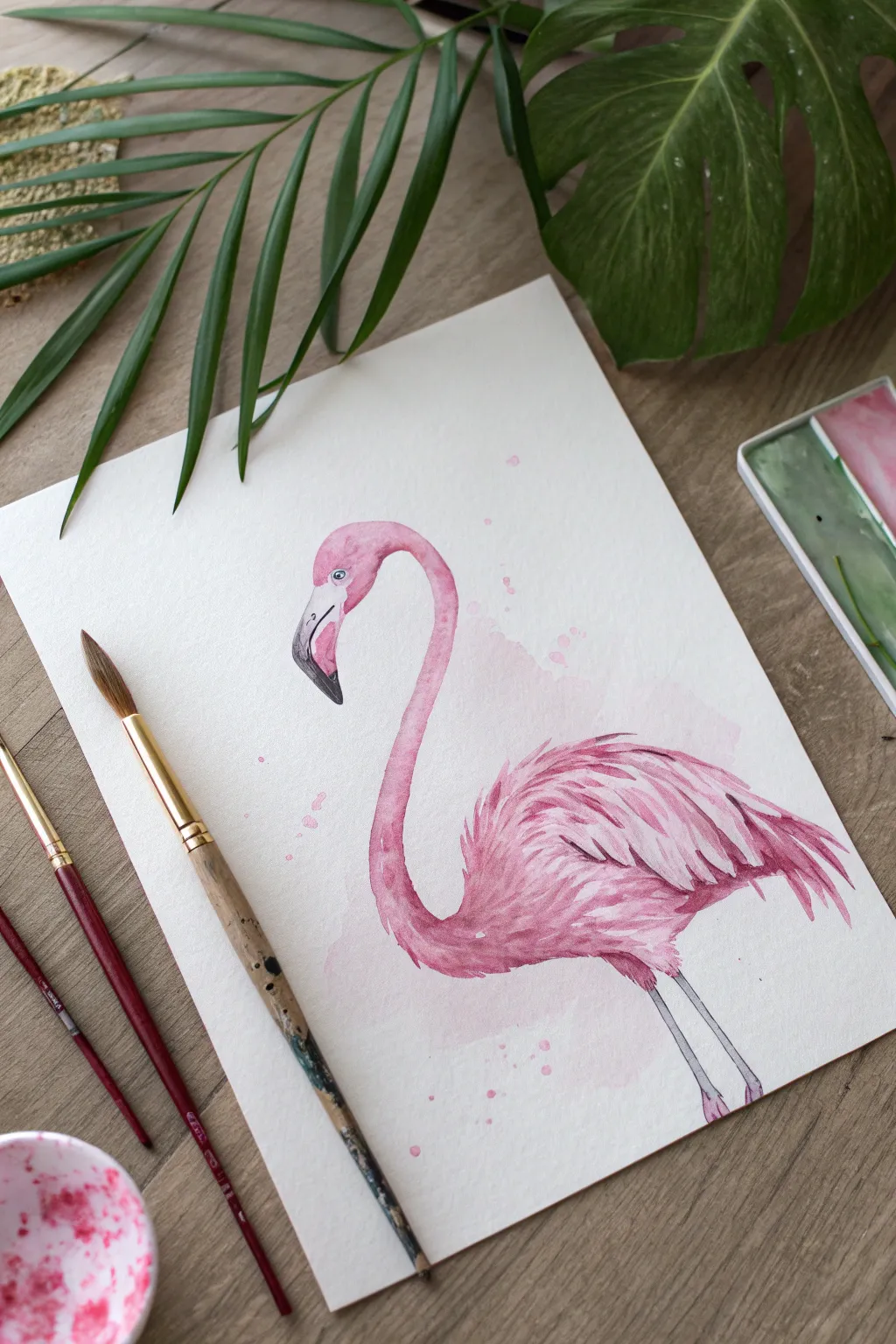 Monochrome pink value study flamingo showing form from blush to deep magenta shadows.