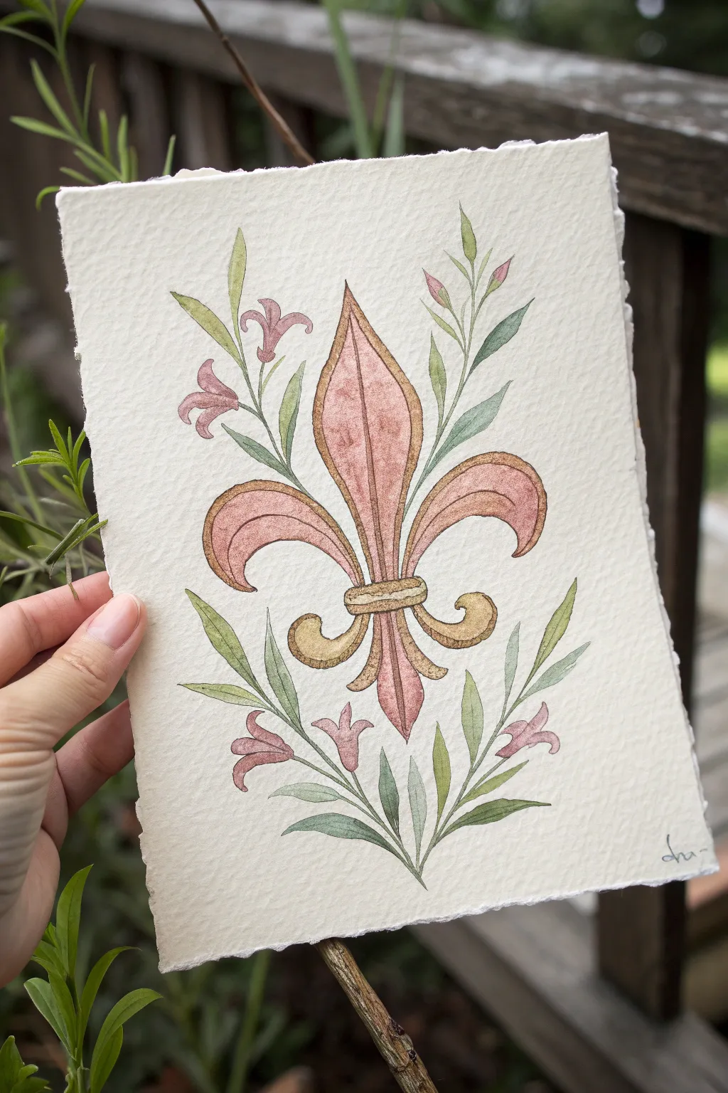 Botanical fleur de lis meets true lily petals in a minimalist watercolor study, boho calm