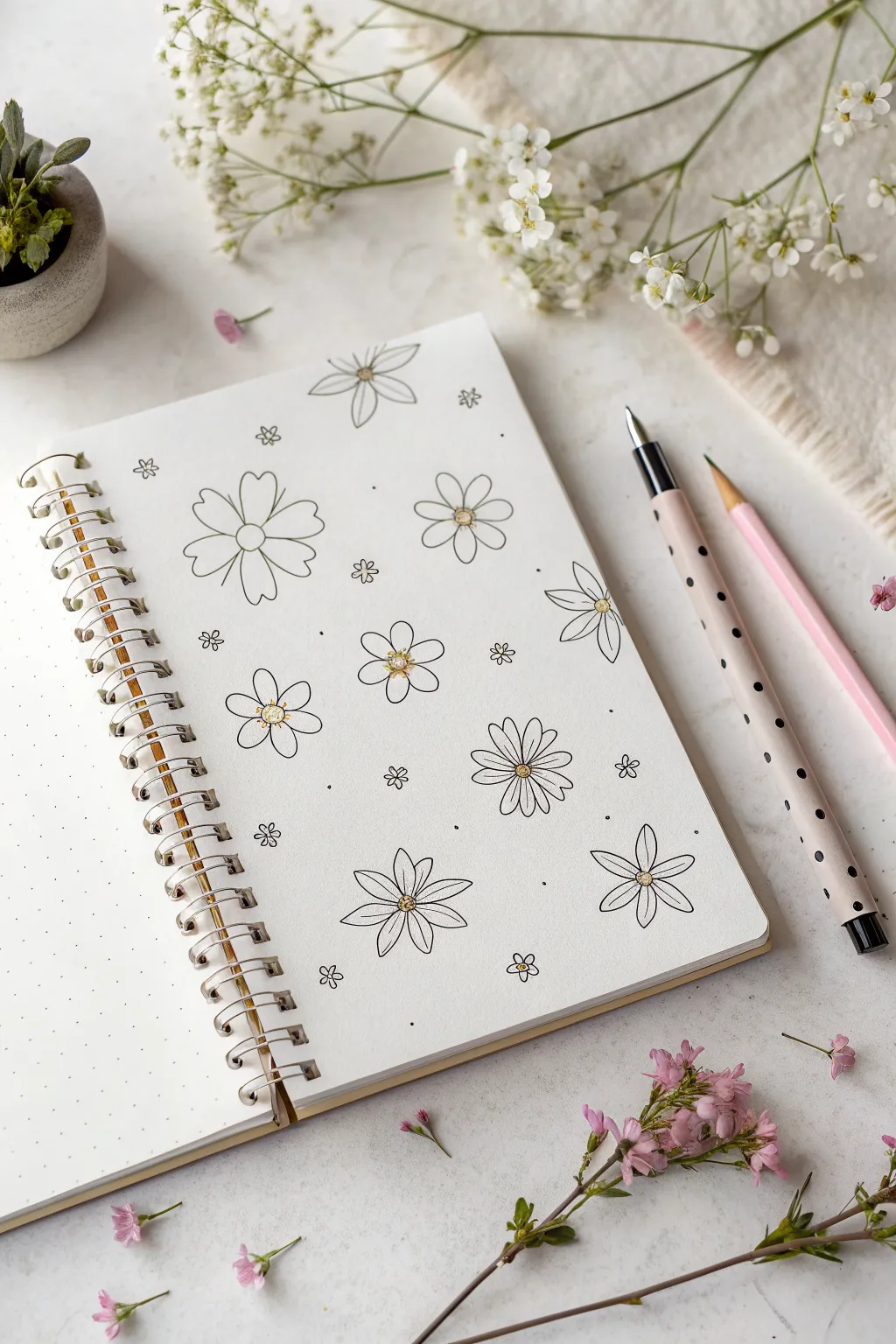 Tiny filler flower doodles to sprinkle into blank spaces and make your page feel complete.