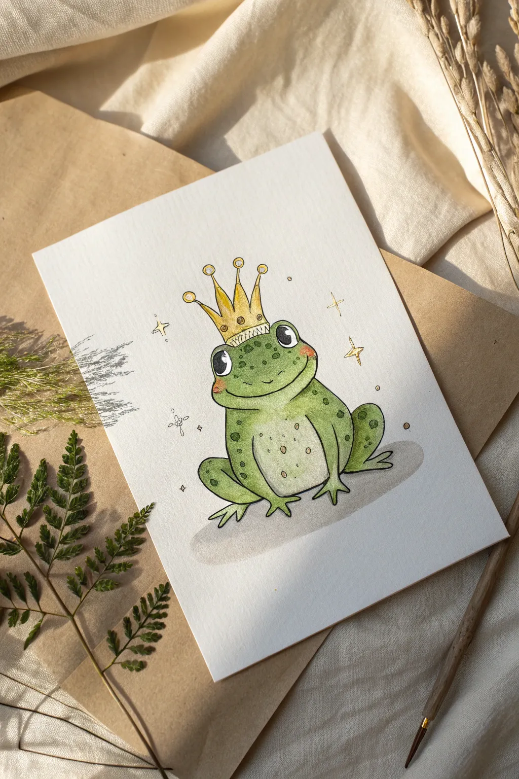 A tiny royal frog with a simple crown, minimalist and boho inspired for a cute drawing idea.