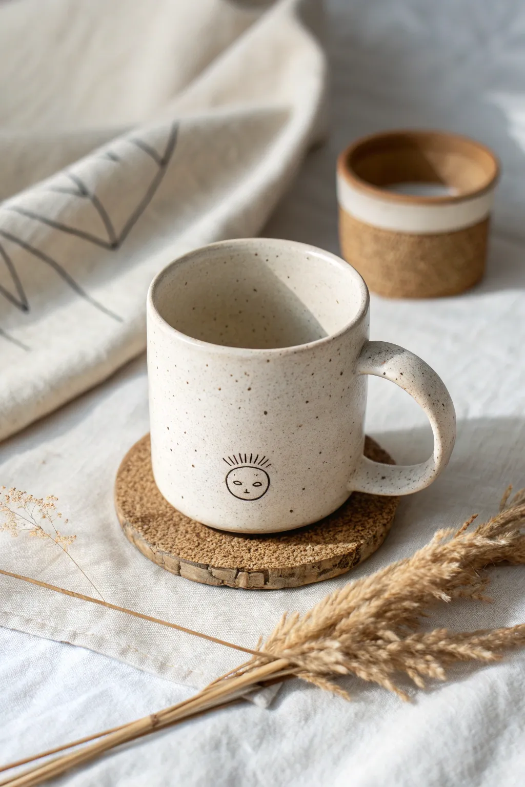 Upright matte ceramic mug with a tiny shocked face near the base, a secret punchline reveal