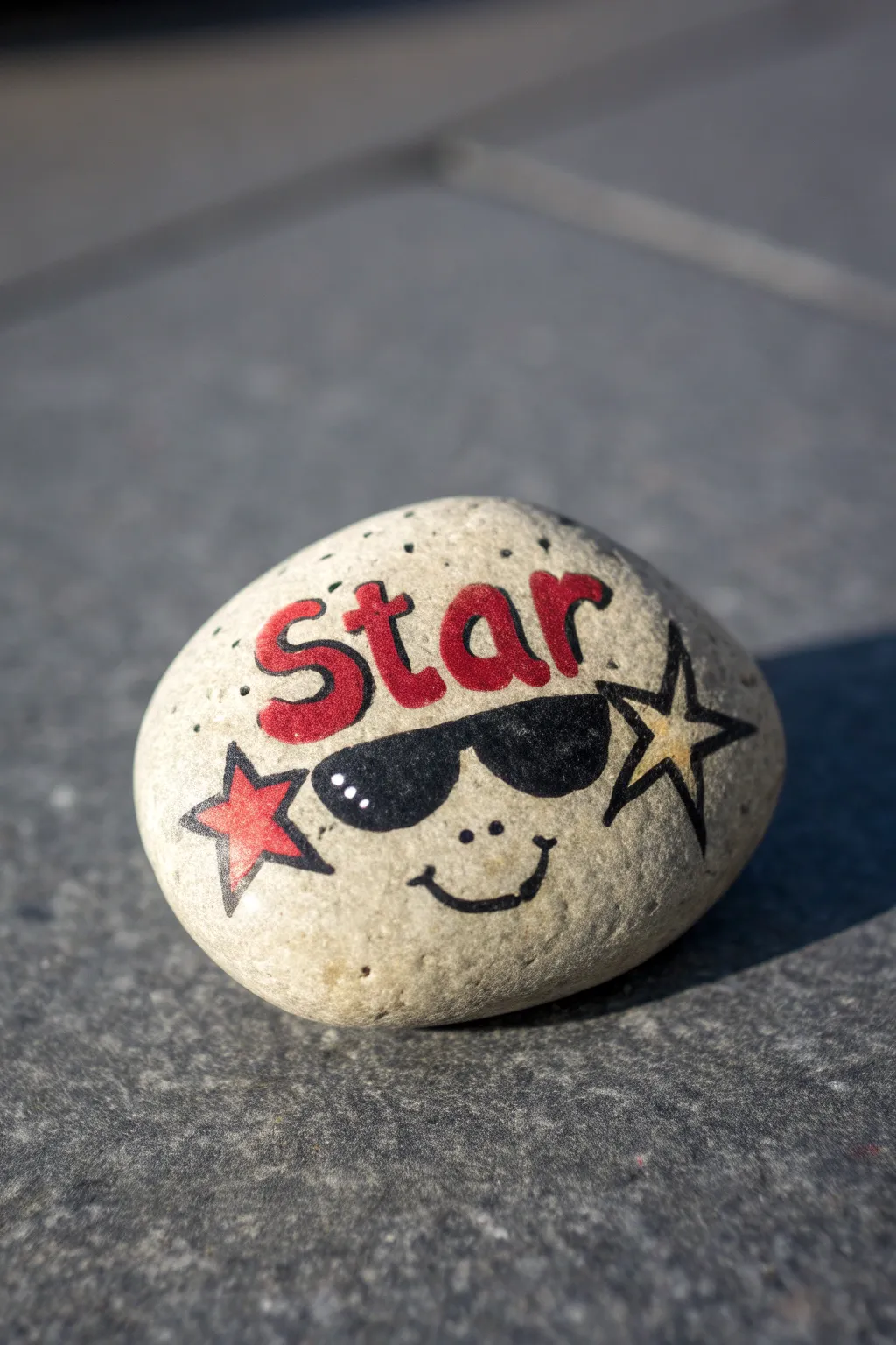 Paint a punny Rock Star pebble with shades and spotlight drama for instant giggles.