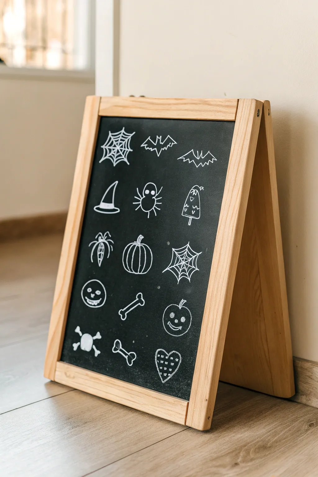 Minimal Halloween chalk doodle practice board with clean spacing and cozy Scandinavian mood