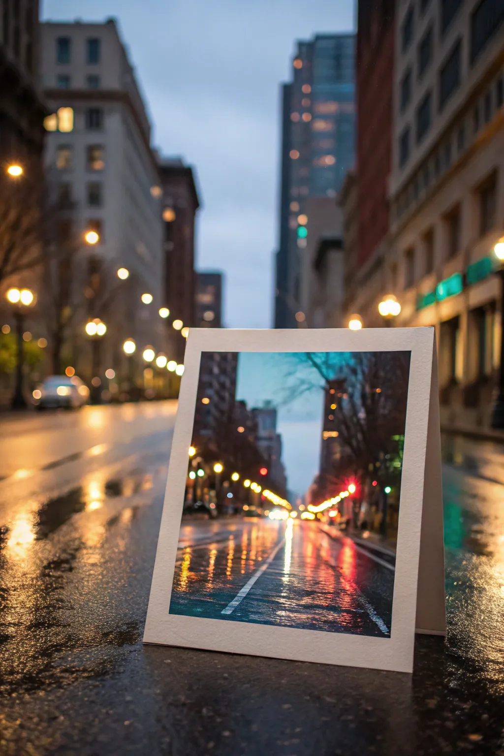 Night street lights in loose impressionist strokes, glowing reflections and dancing color.