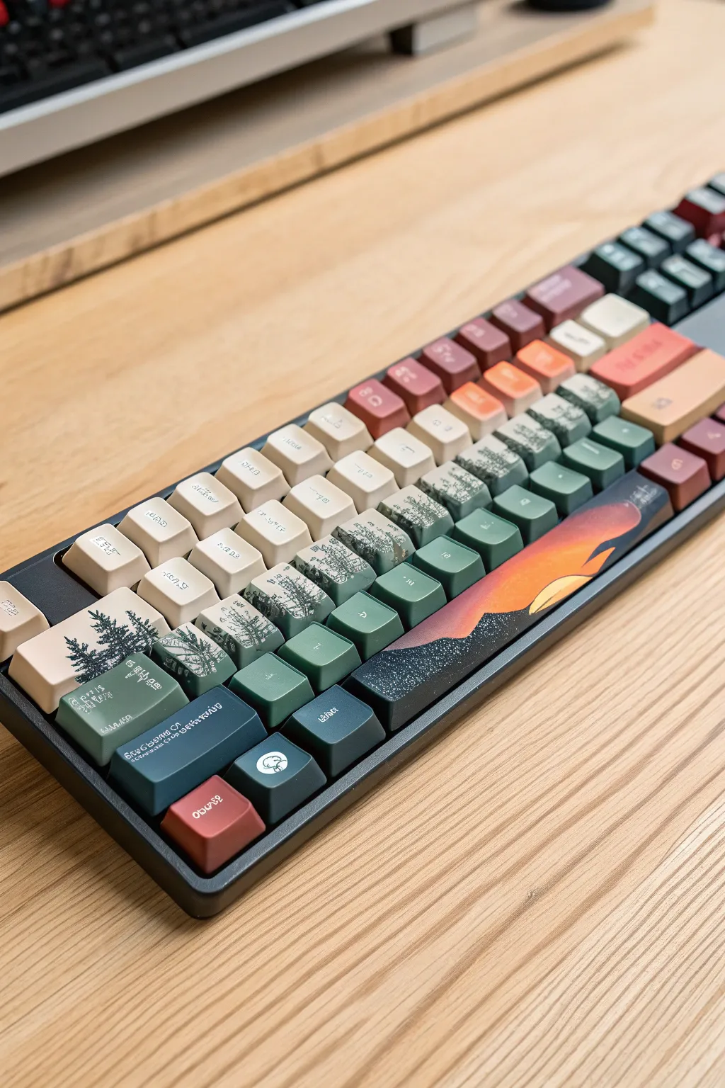 Turn your typing space into a scenic escape with this dreamy hand-painted mountain landscape design.