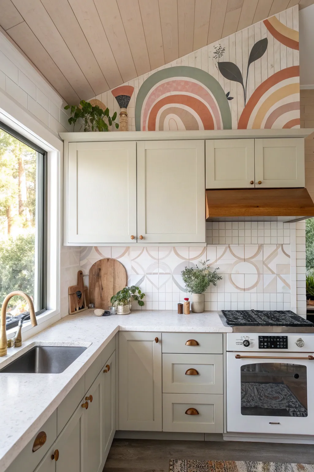 Turn your soffit face into a mini mural with soft gradients and clean abstract shapes.