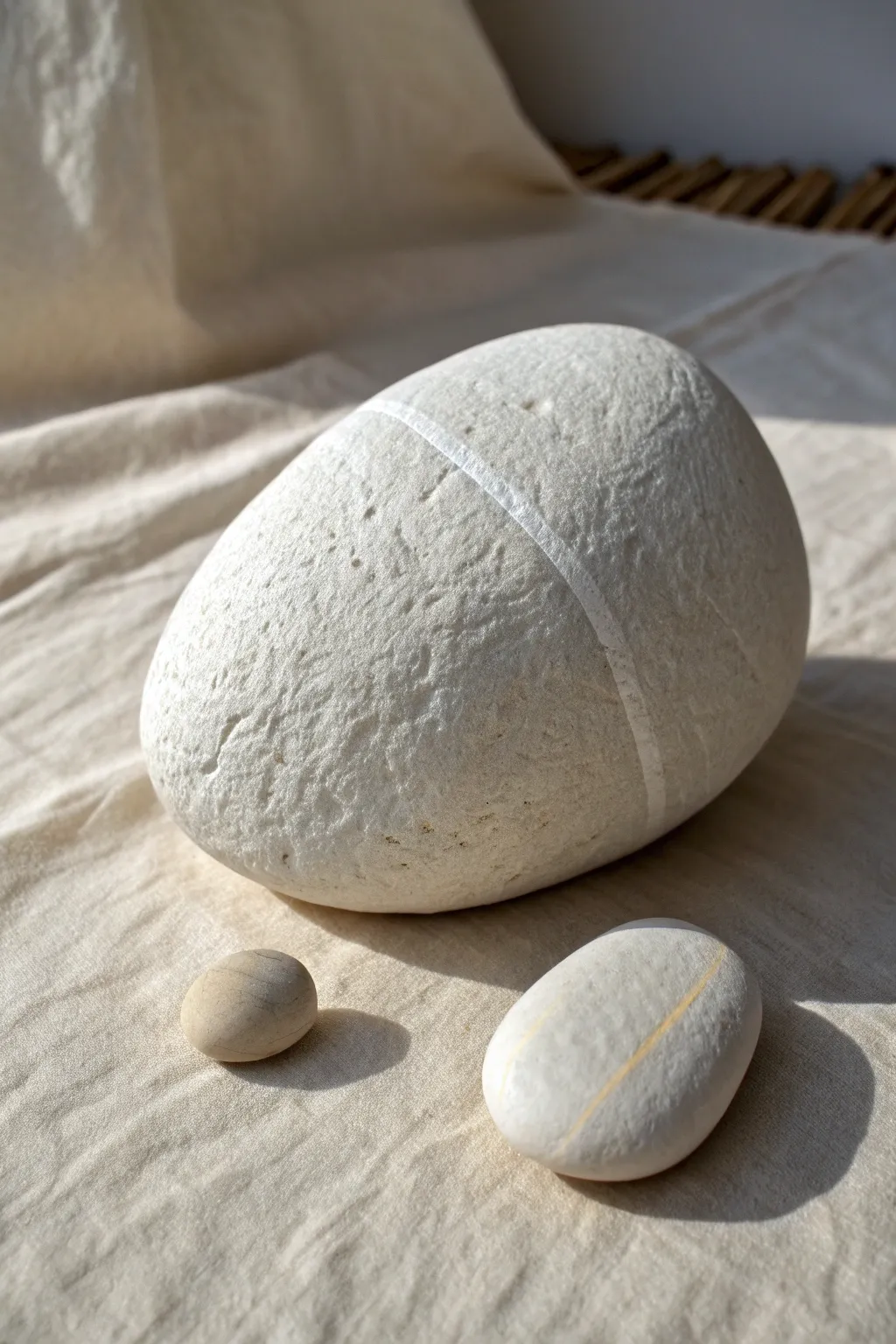 Faux stacked-stone illusion on one large rock, minimalist boho style with bold contrast