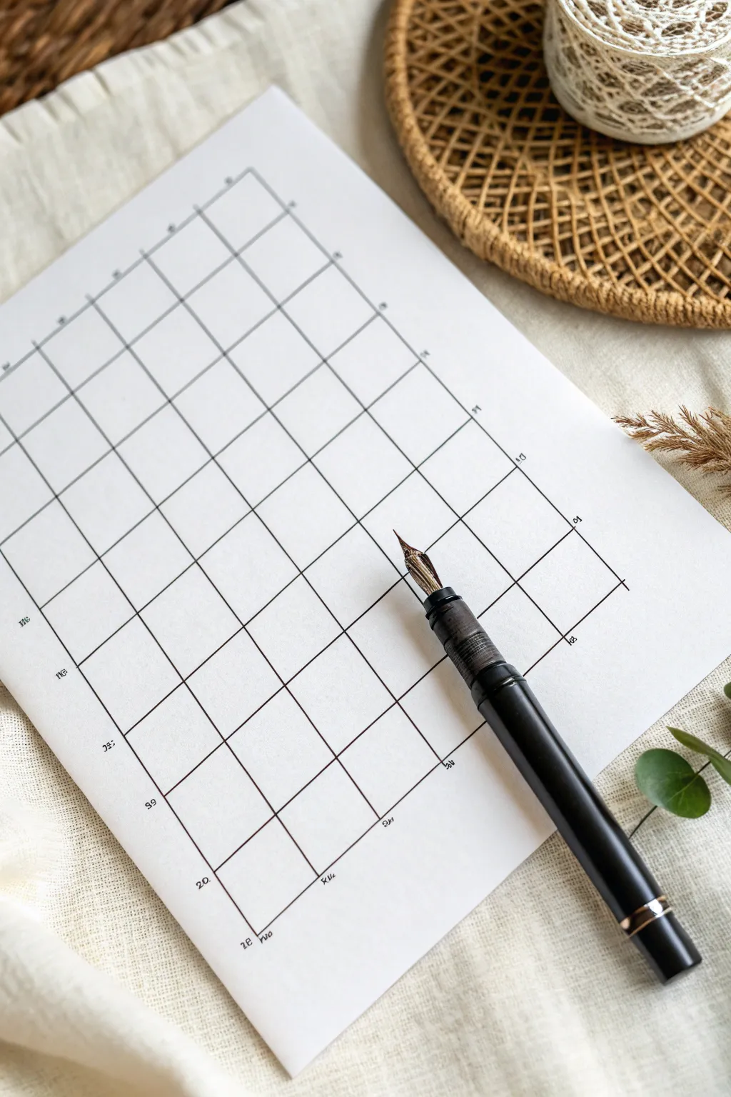 Warped grid line illusion in bold black ink, minimal Scandinavian line art with a boho touch.