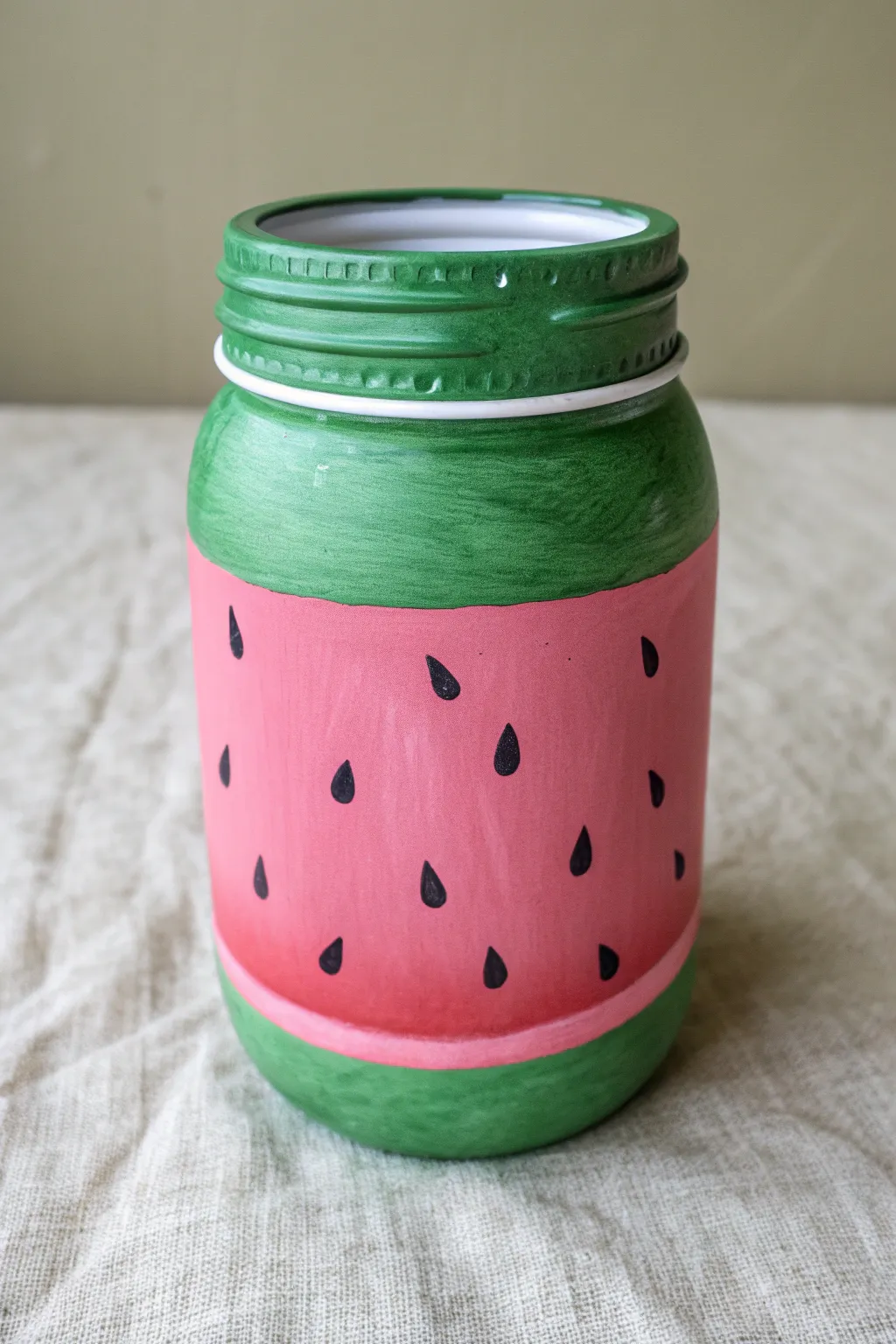 Paint a mason jar like a cute watermelon for a fresh, summery boho table centerpiece.