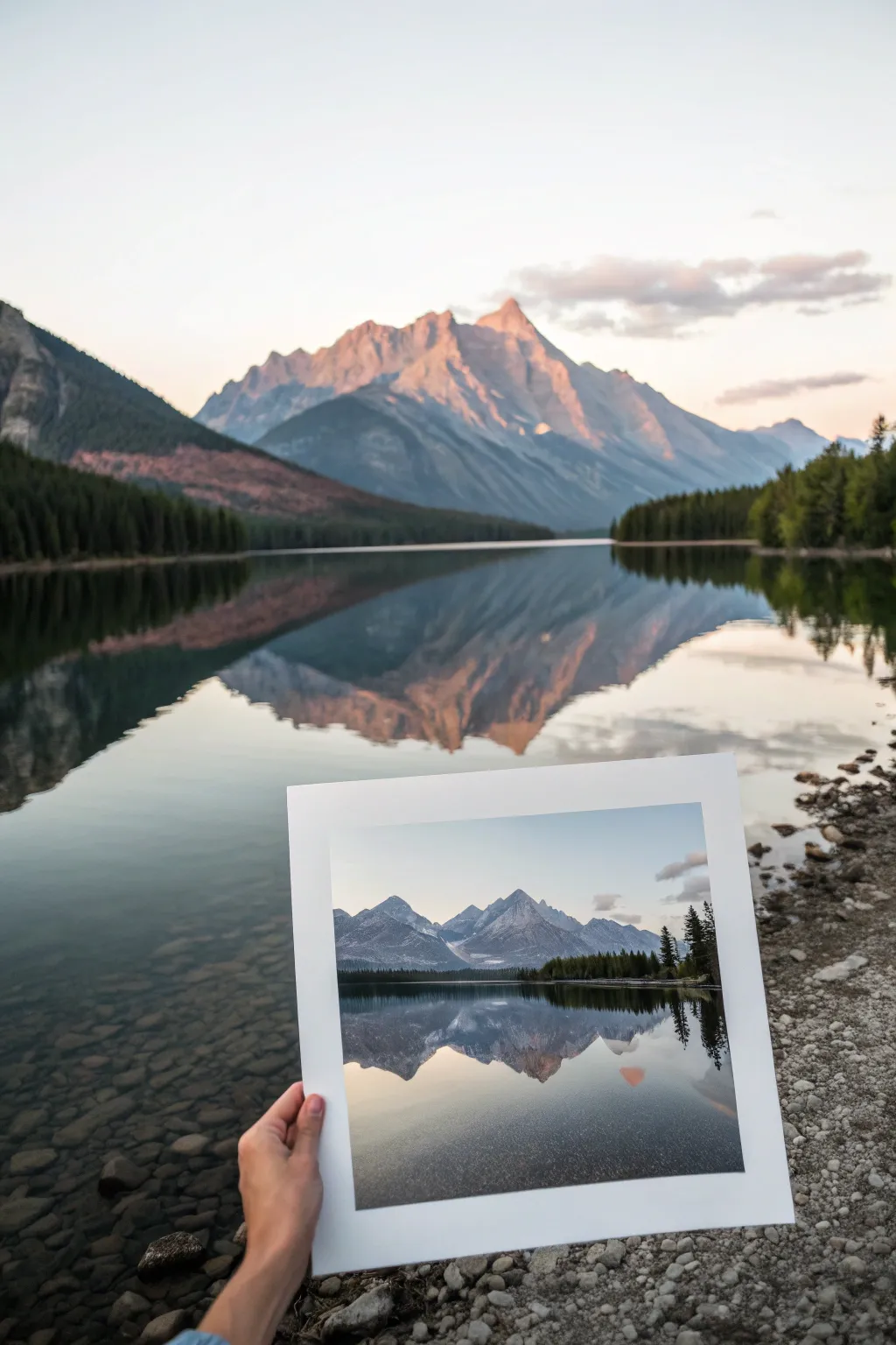 Mirror lake reflections made easy: soften edges and add tiny ripples for a convincing matte effect.