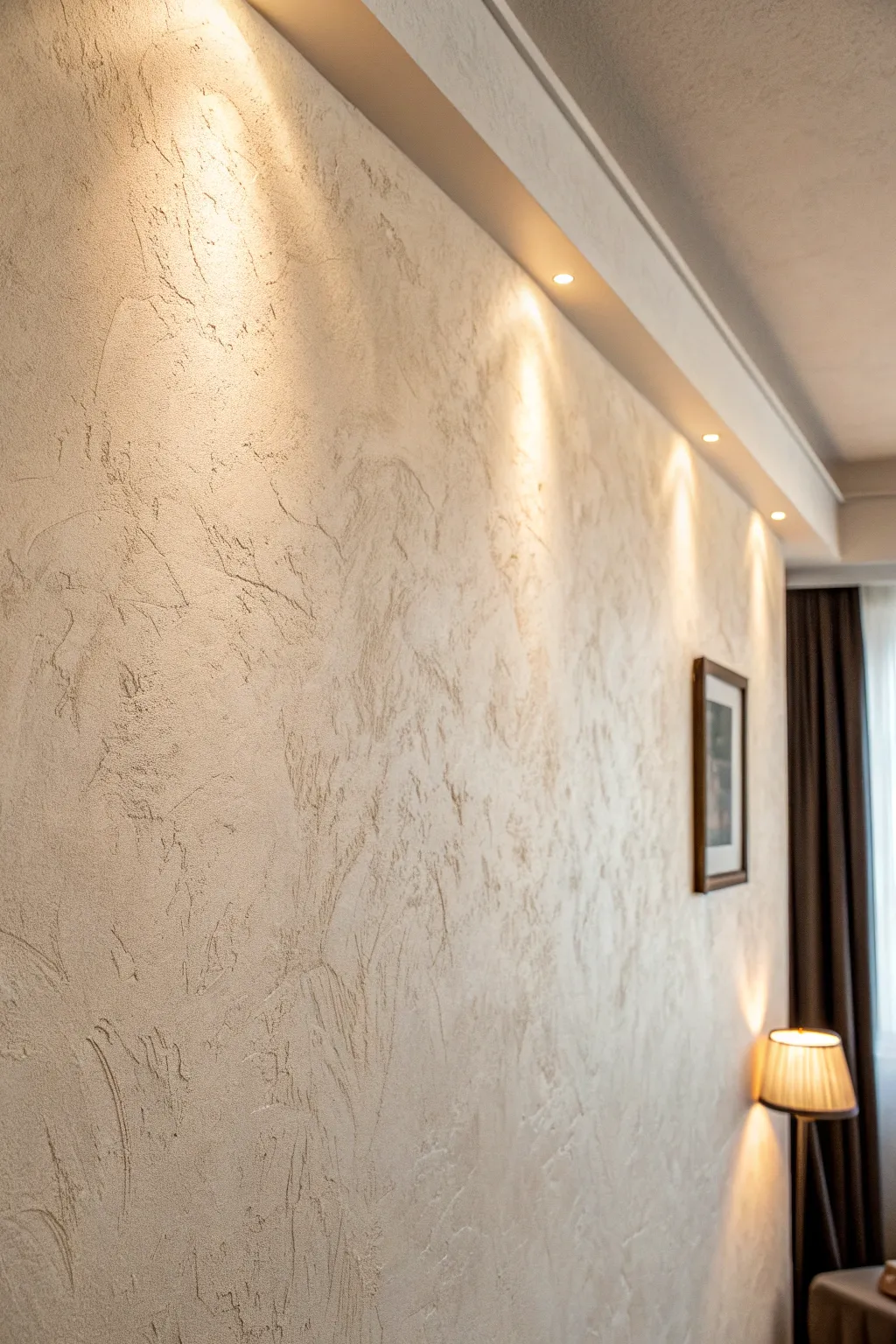Soft textured wall paint that absorbs glare and subtly diffuses sound in a calm media room.