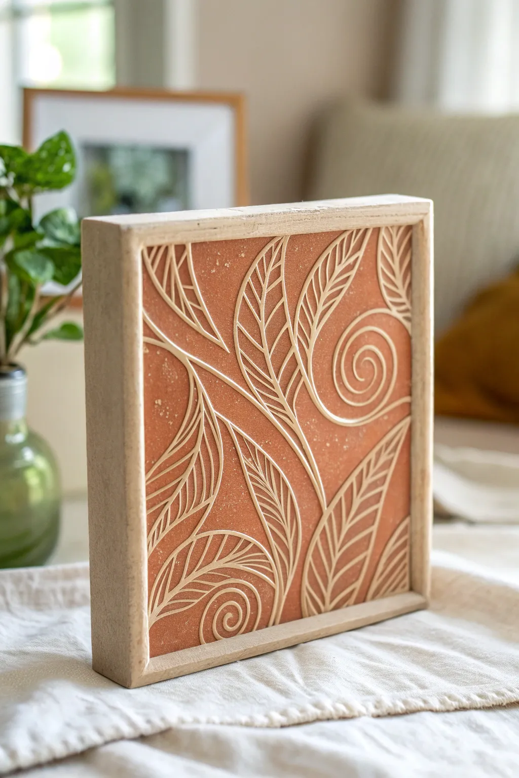 Scratch-through sgraffito: carve vines into acrylic layers and reveal a contrasting undercolor.