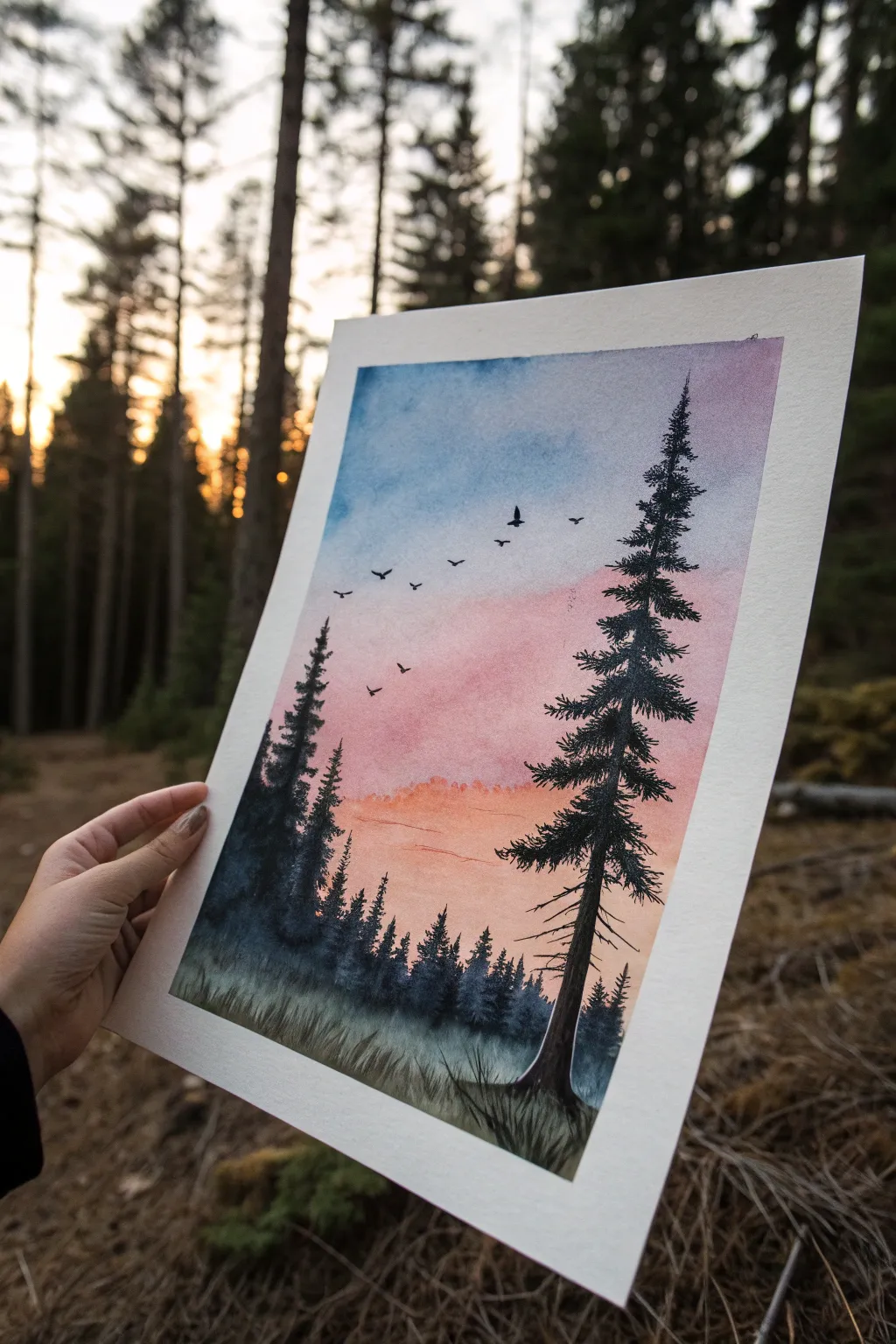 Cinematic mood gradient sky topped with a bold black silhouette for effortless drama