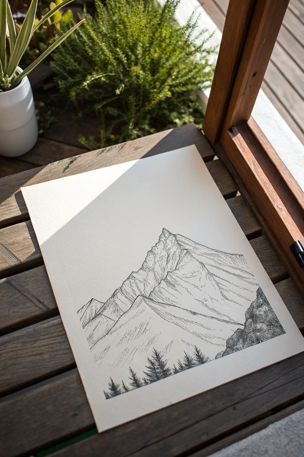 Minimal contour map mountain drawing with clean rhythmic lines, Scandinavian boho feel