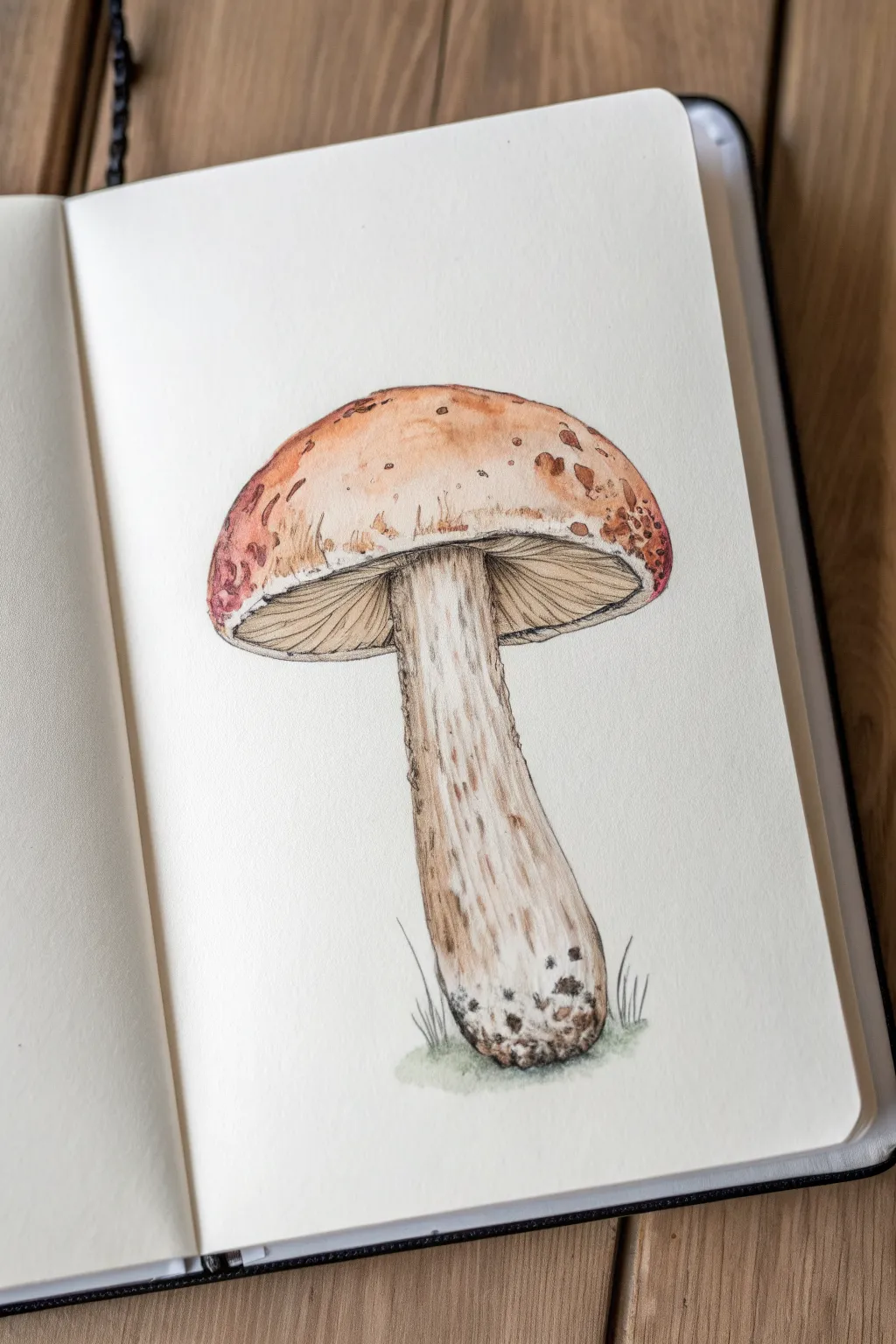 Weirdcore but delicate: a split-cap mushroom with soft teeth and one wet eye, centered and calm.