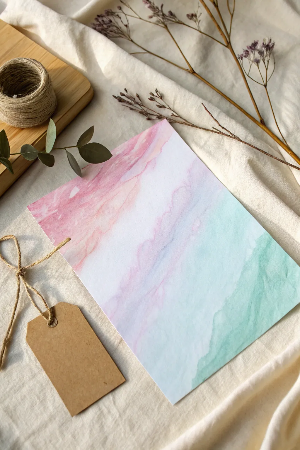 Translucent ice-melt watercolor washes in newborn pastels, a simple keepsake artwork moment