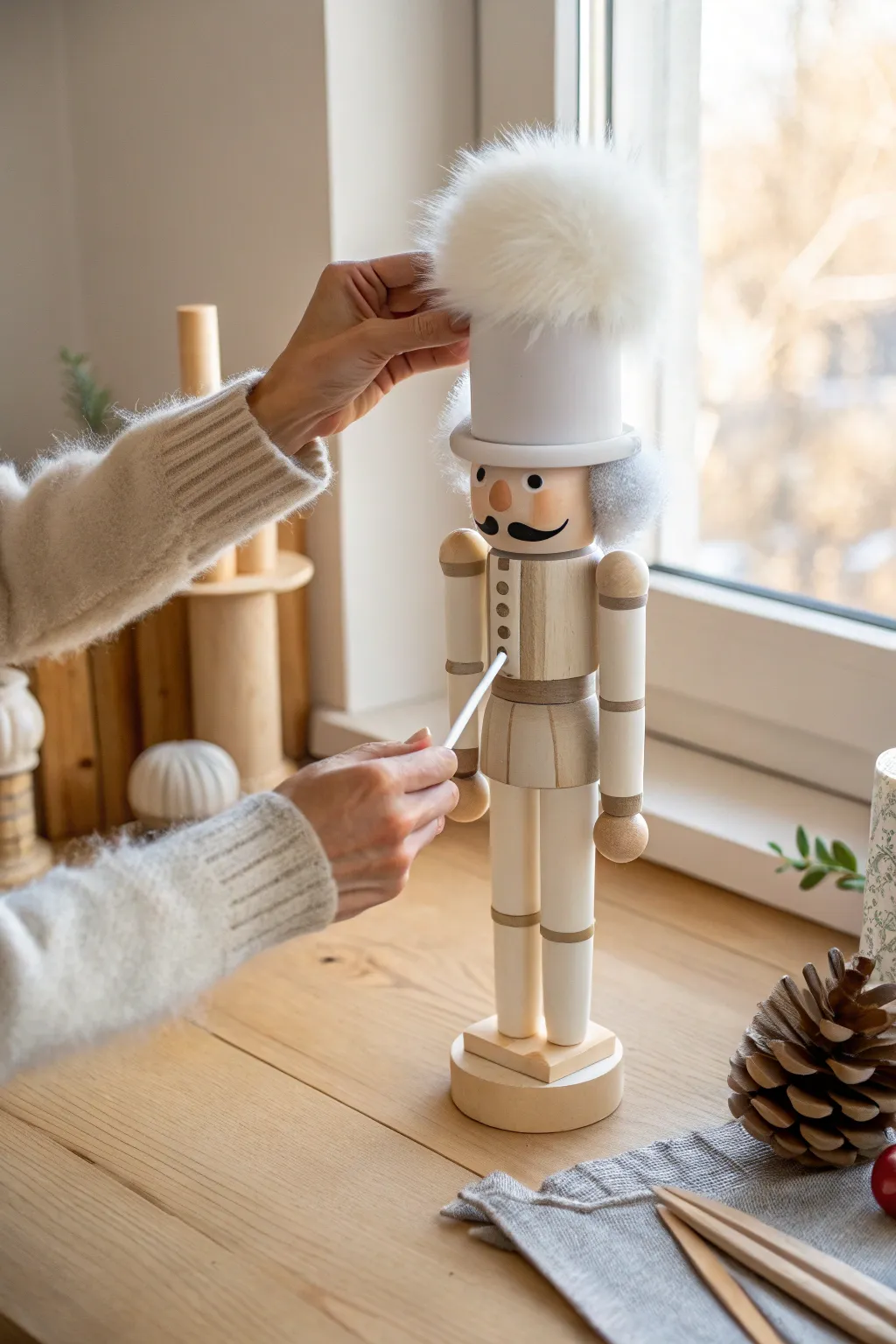 Add a touch of cozy texture with faux fur accents for a chic Scandi finish.