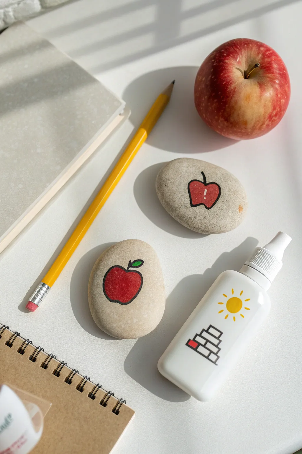 Paint oval rocks into a minimalist school supply set for a cute, boho-scandi desk display.
