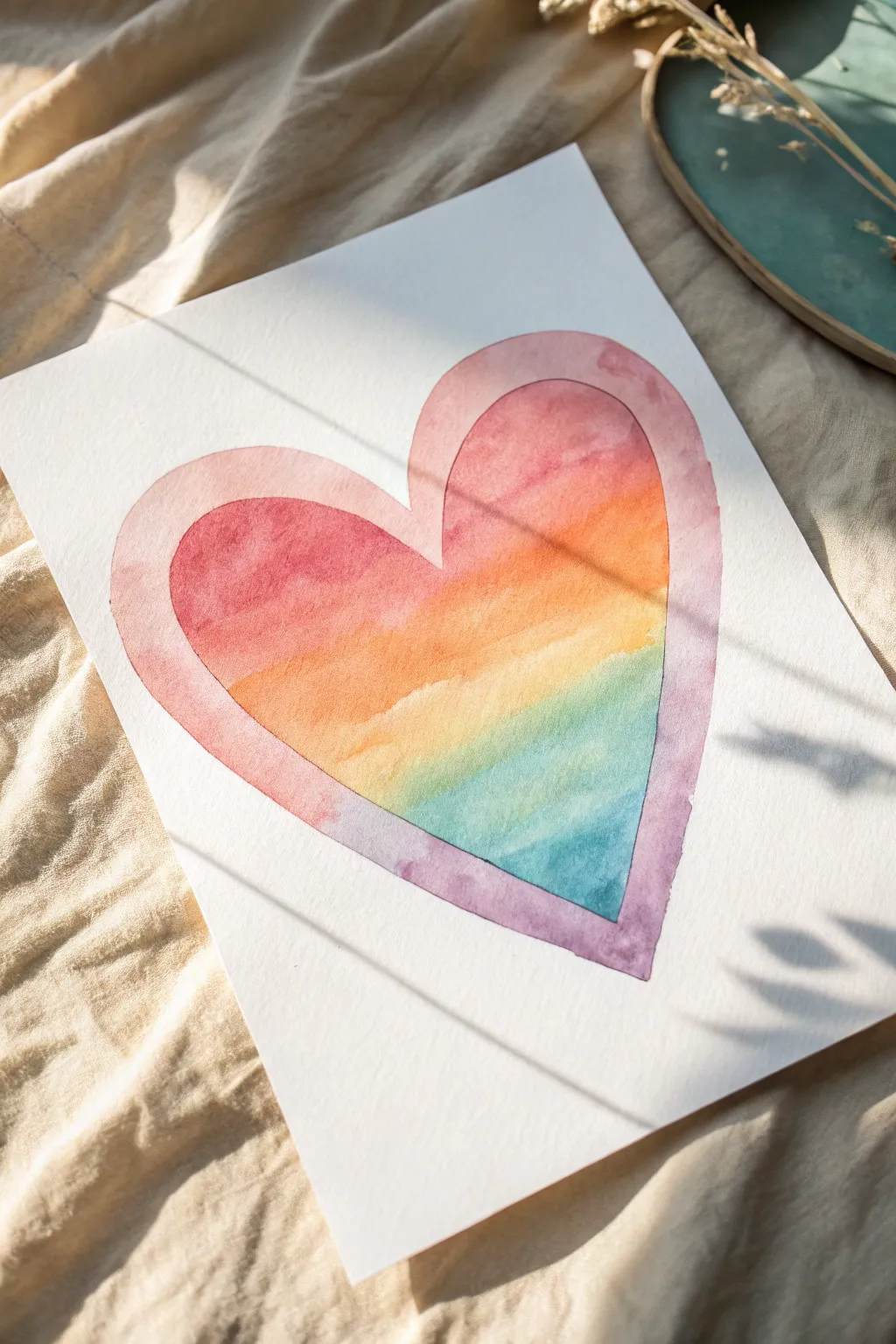 Abstract ombre heart paint and sip idea with modern lines, soft texture, and sunset tones