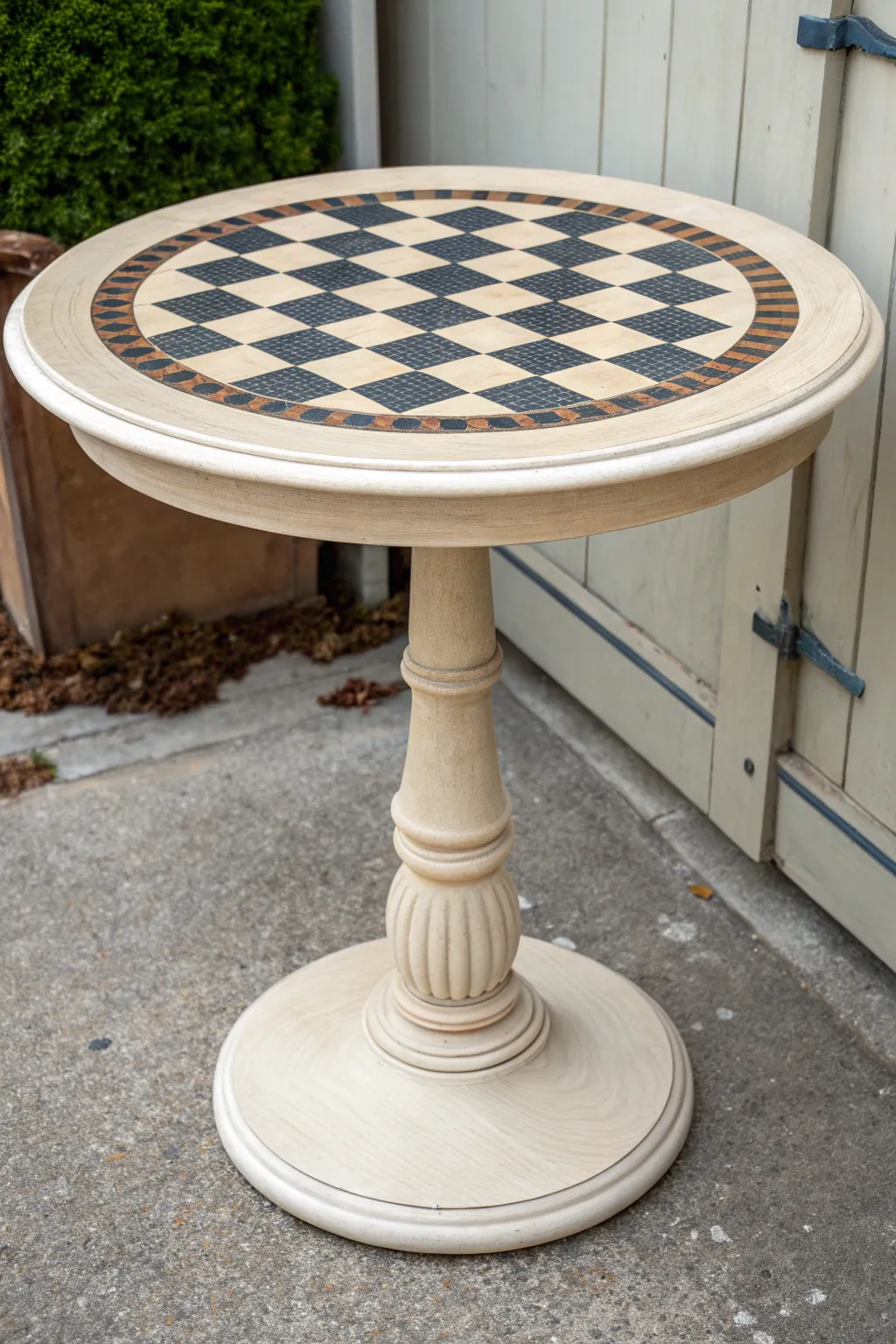 Curved checker pattern that follows the circle, minimalist Scandinavian look with soft boho warmth