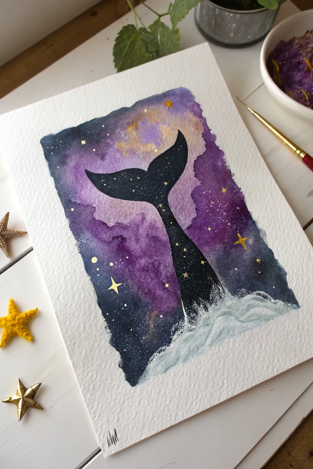 Dive into the cosmos with this dreamy surreal galaxy whale painting inspiration.