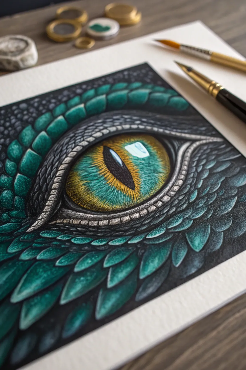 Paint a fierce dragon eye close-up with textured scales for a bold, boy-approved focal point.
