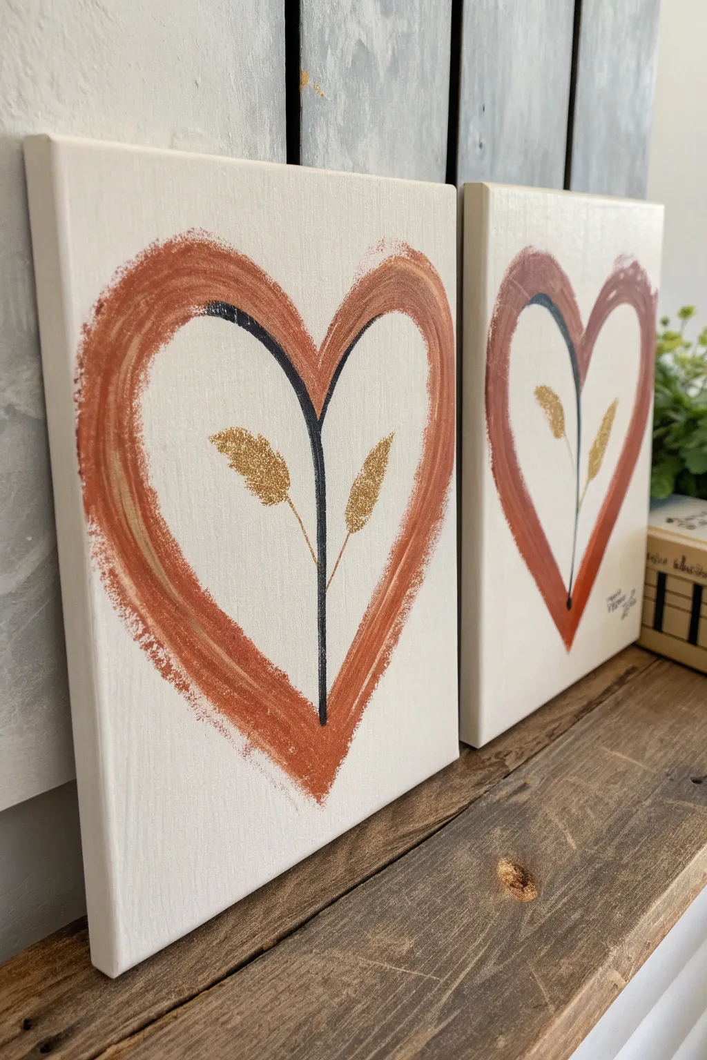 A sweet diptych idea: two canvases that become one heart when you place them together.