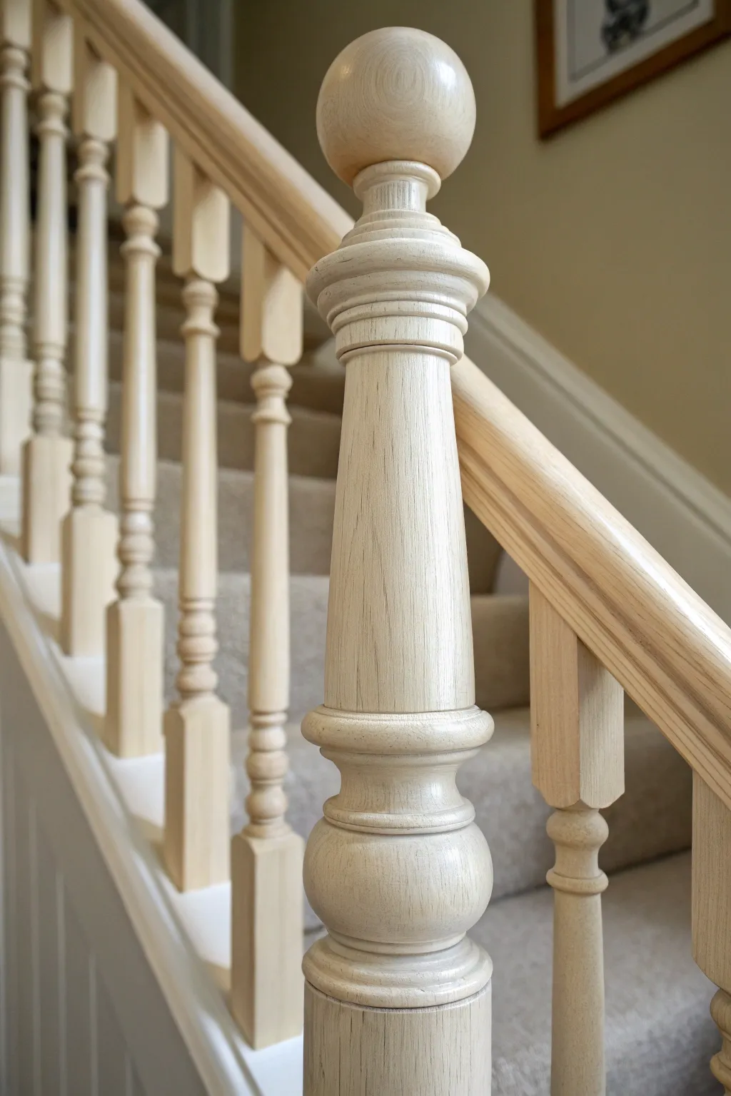 Smooth, drip-free paint on turned spindles—clean curves, crisp contrast, modern minimal style