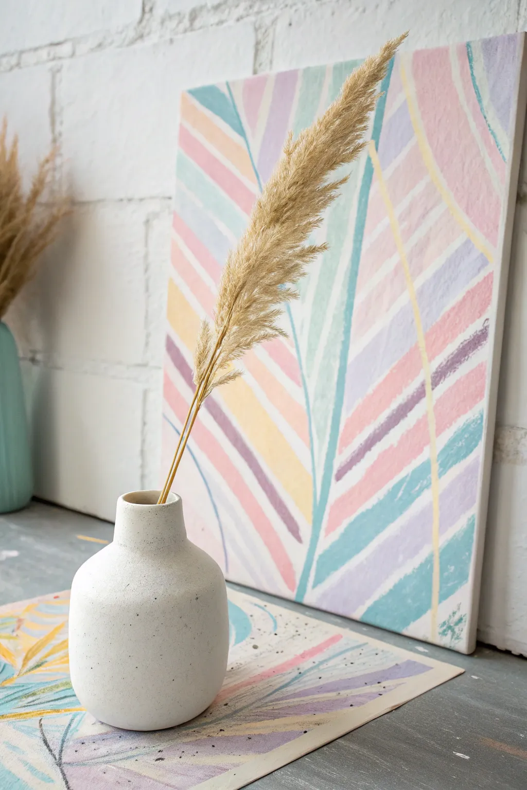 Make your subject pop with a clean vase silhouette against lively layered pastel scribbles.