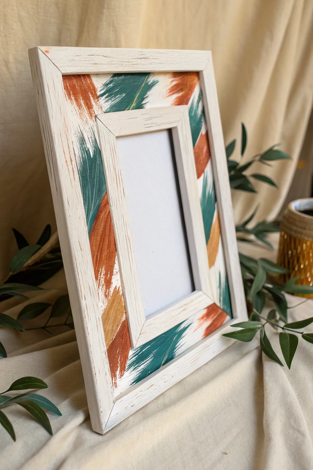 Transform a plain white frame into a piece of modern art with abstract brushstrokes.
