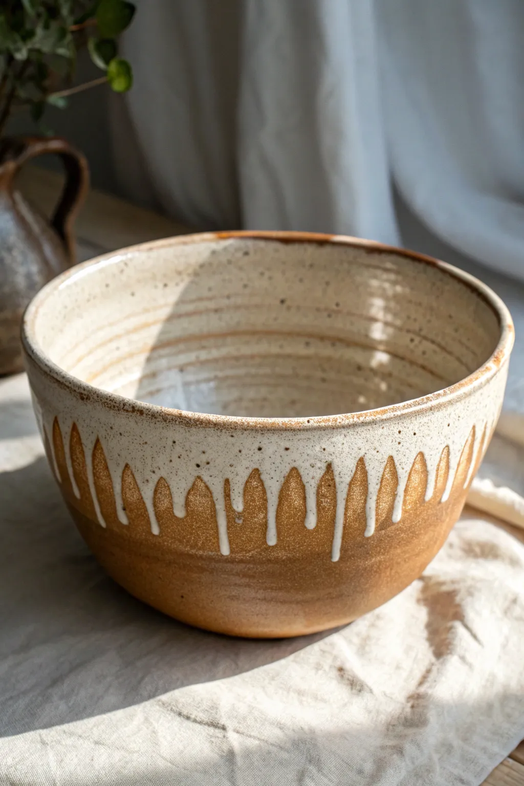 A bold drippy rim glaze that cascades organically for a fired-in, one-of-a-kind moment