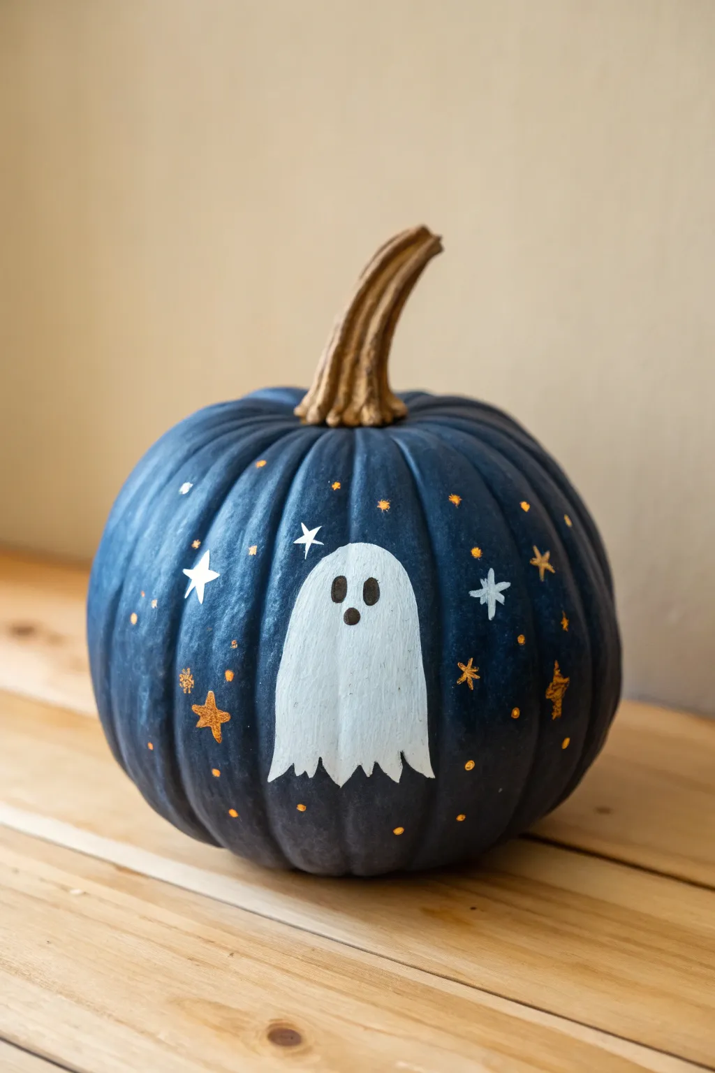 Starry night ghost pumpkin with delicate speckles, minimal Nordic style and dreamy Halloween charm