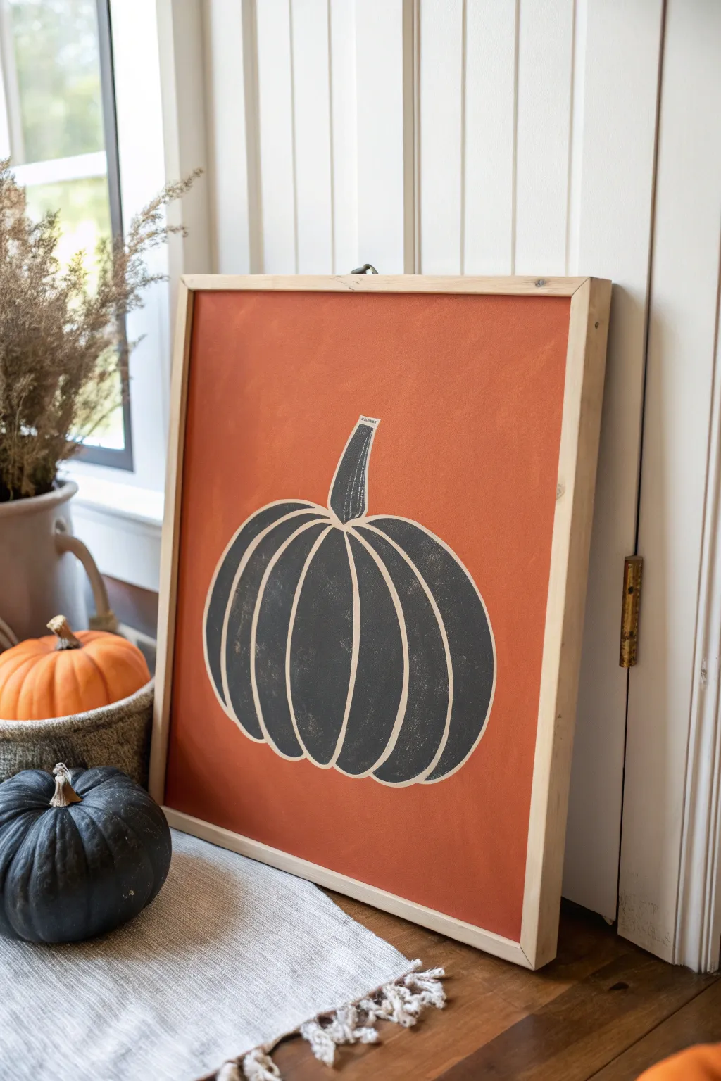 Minimal pumpkin silhouette with bold negative space for a chic Scandinavian autumn canvas.
