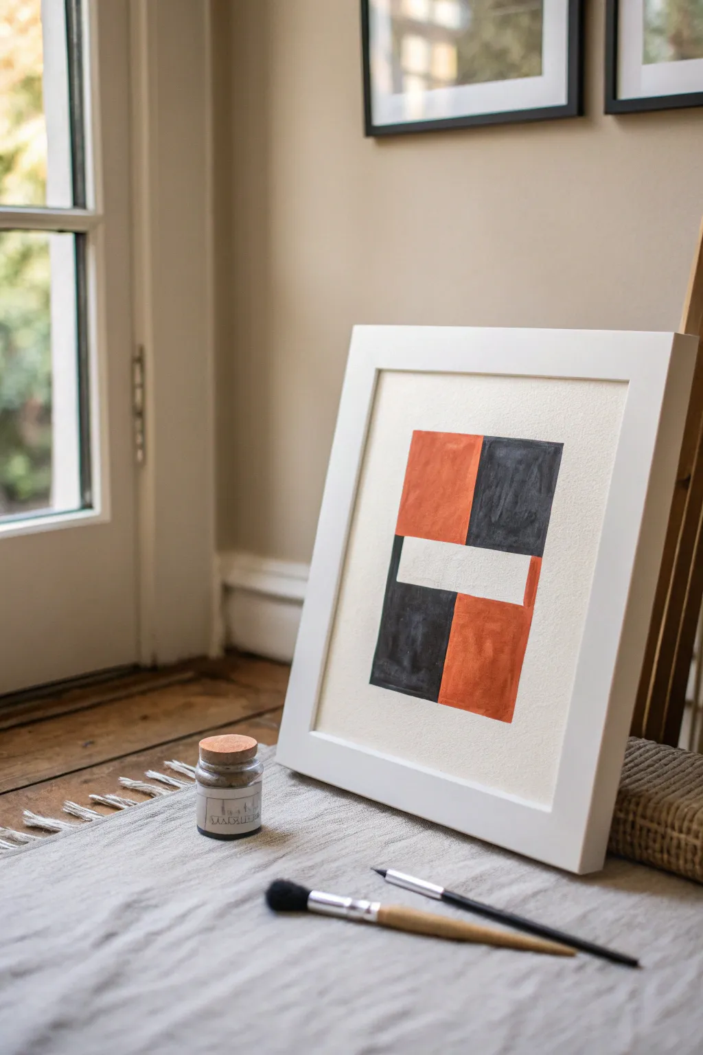 Try negative space blocks with one terracotta accent for a punchy minimalist painting idea.