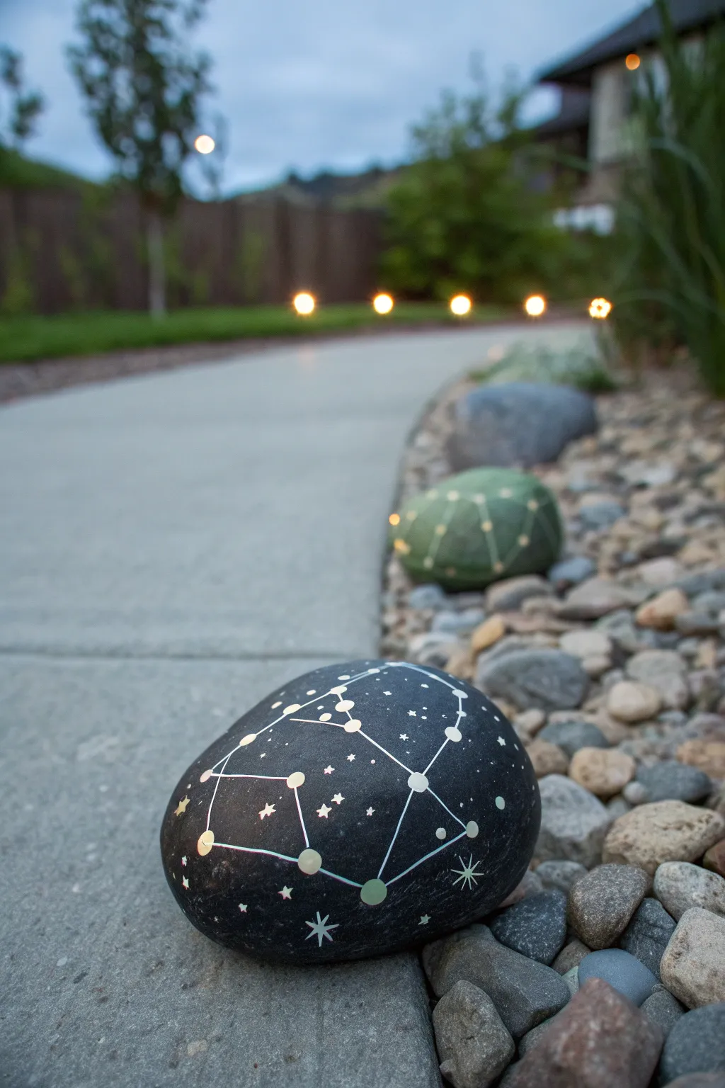 Glow-in-the-dark constellation rock brings a dreamy night-sky accent to a quiet garden path