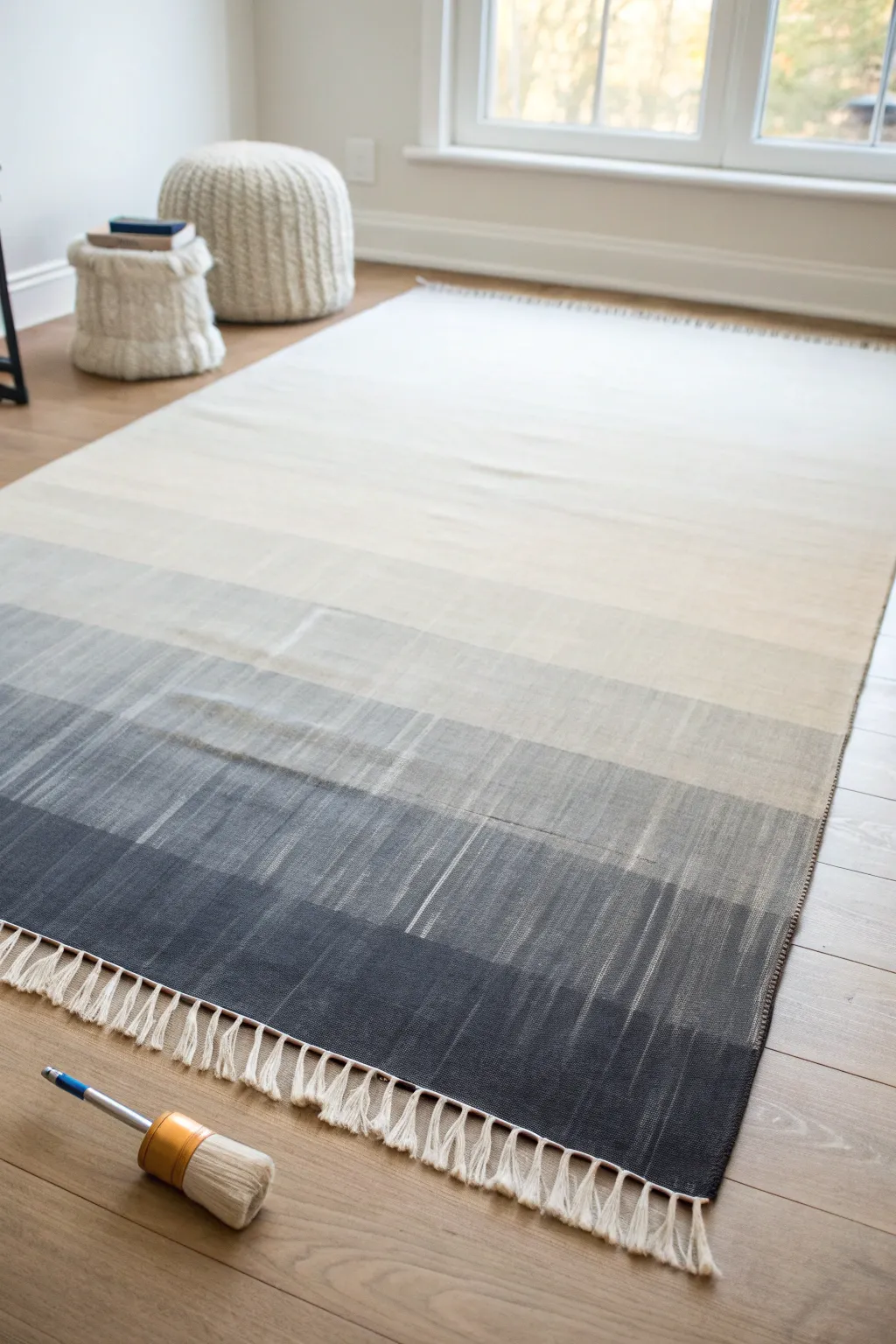 Soft ombre gradient rug painting for a calm modern space, dark to light with seamless blending.