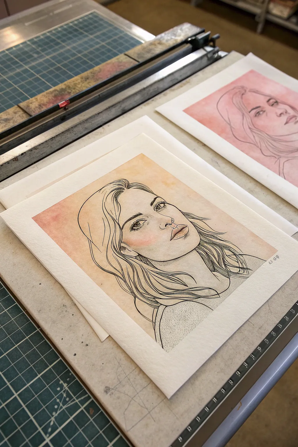 Layered tracing-paper self-portrait: line, color, and marks building a quiet handmade face