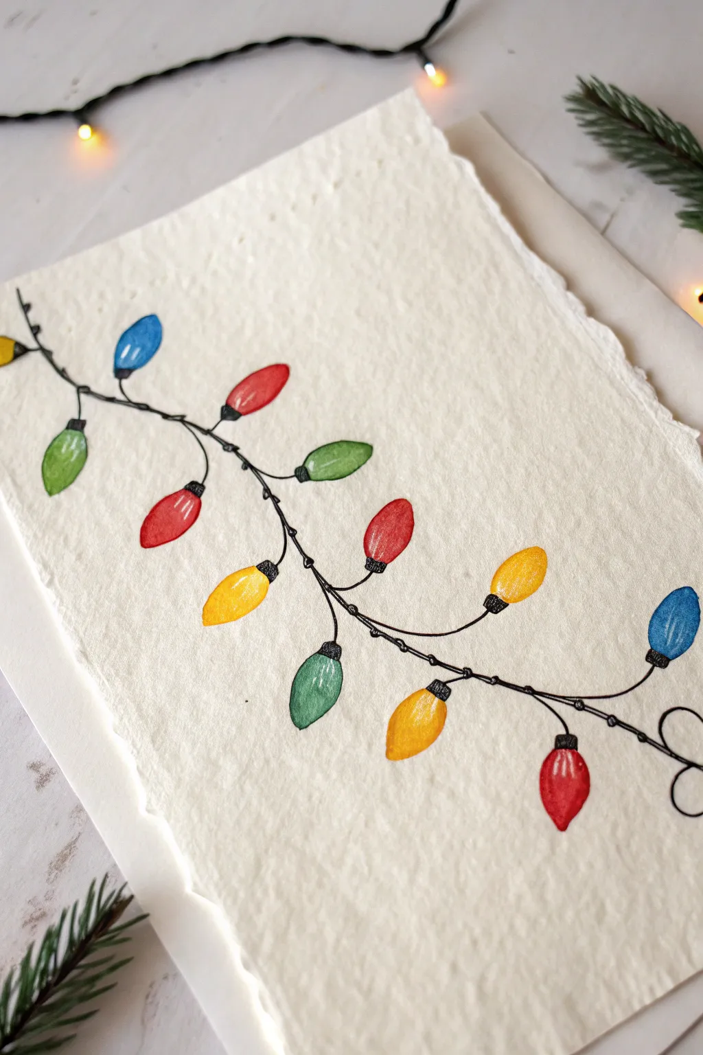 Minimalist Christmas string lights in ovals and lines, perfect for an easy festive painting.