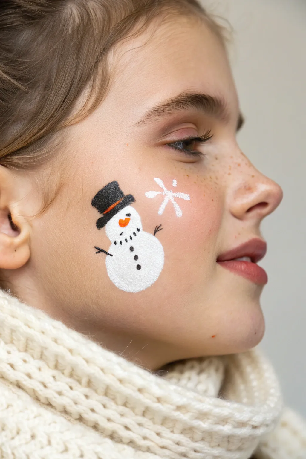 Get festive with this adorable and simple snowman face paint design for winter fun.