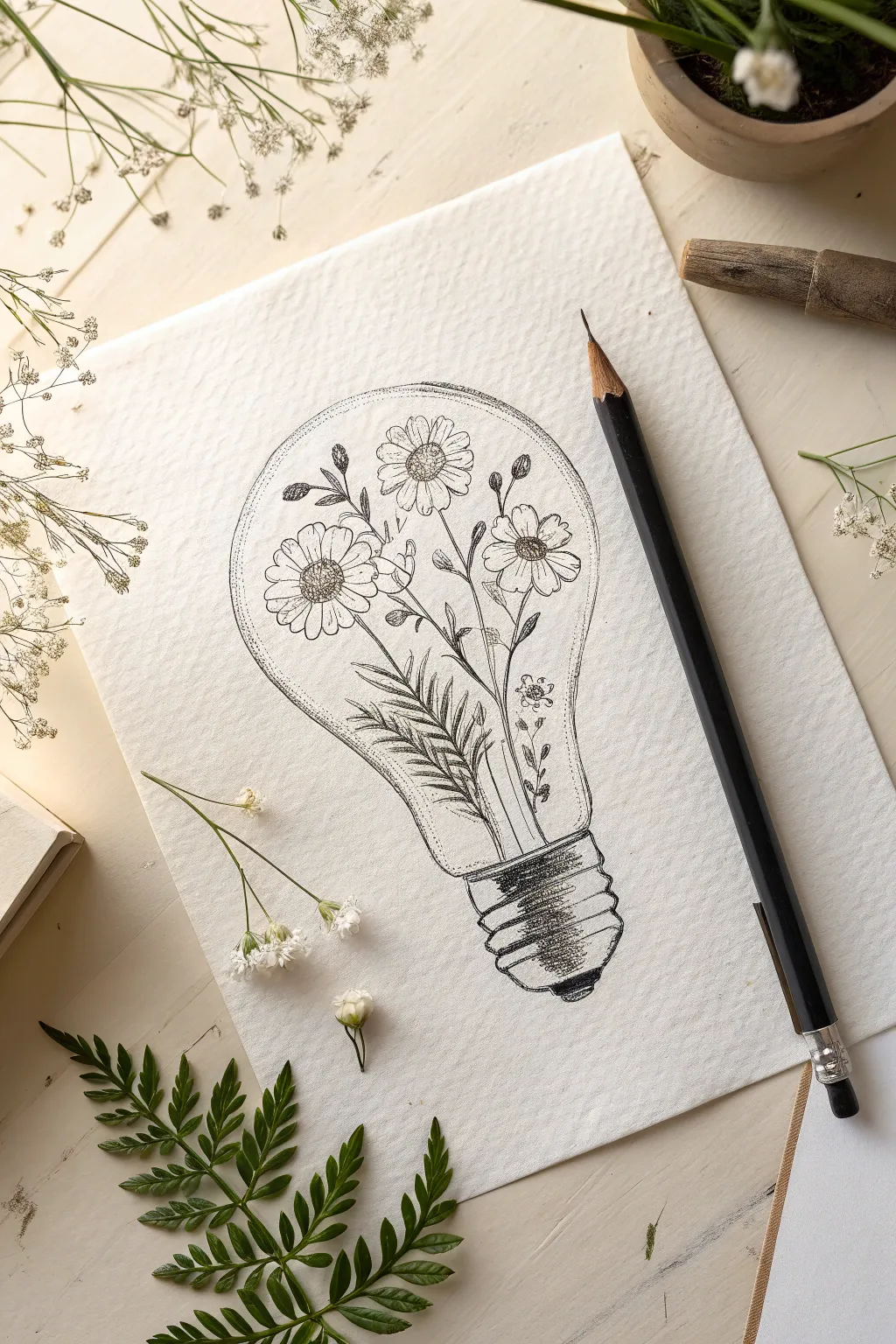 Spark creativity with this delicate floral lightbulb sketch. Perfect for your sketchbook!