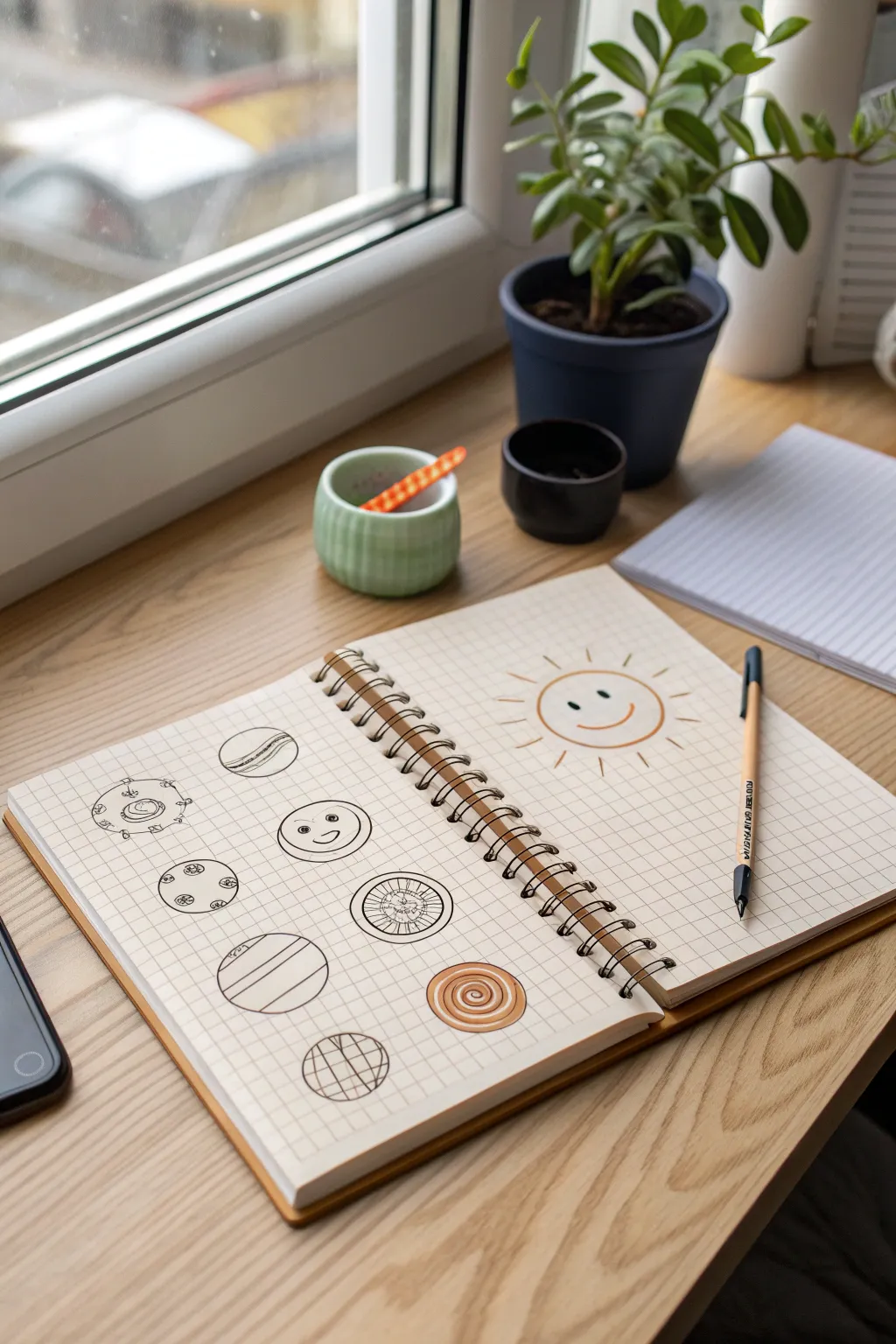 Circle prompts turned into simple doodles, a clean sketchbook page for easy sketching practice