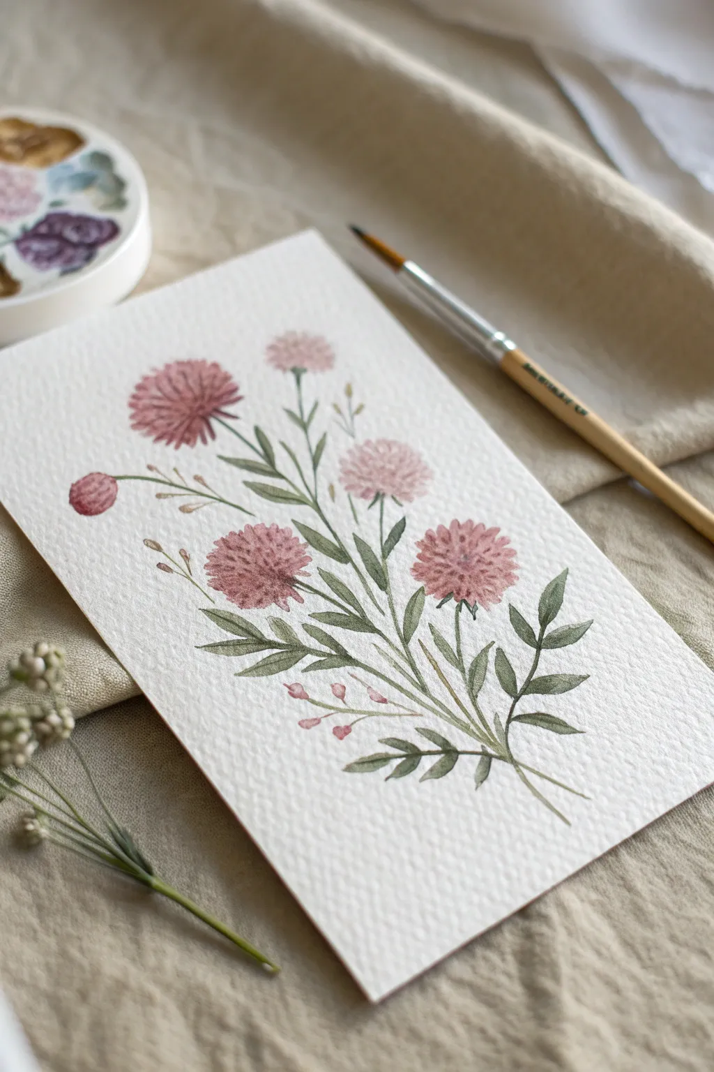 Cotton swab dot blossoms: soft round flower heads with delicate stems in a minimalist, boho feel