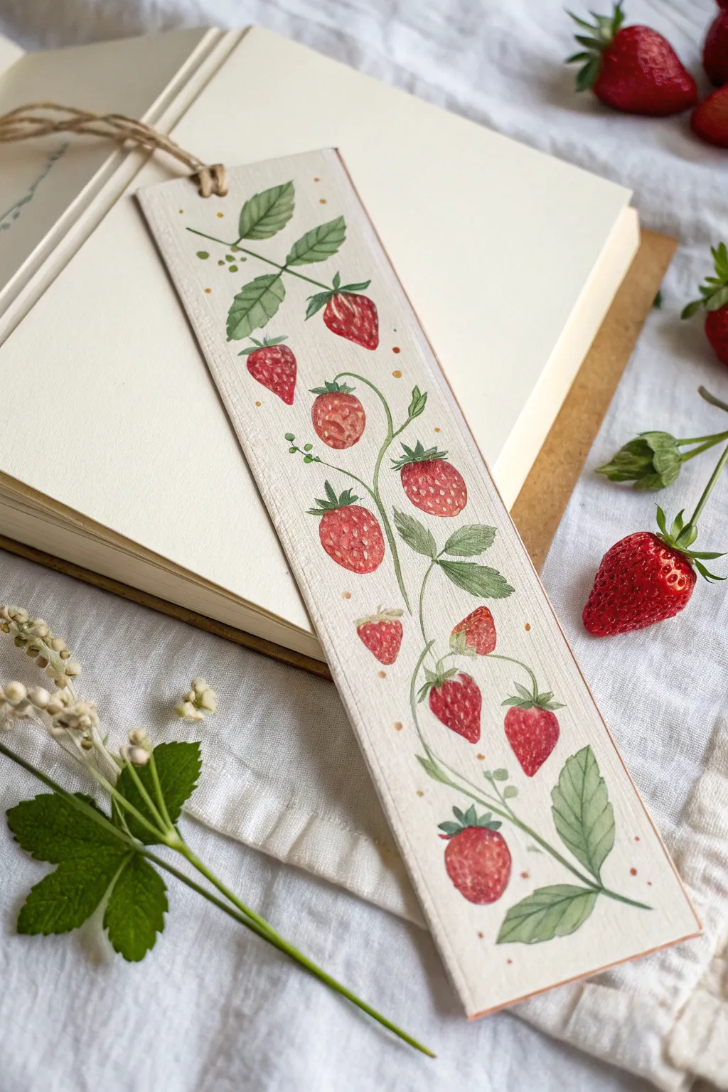 A tidy strawberry repeat bookmark to paint, tuck into a sketchbook, and gift with love.
