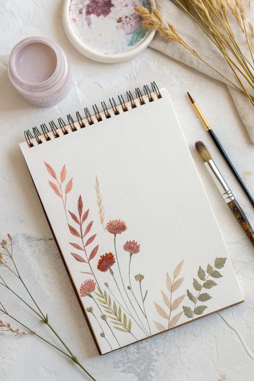 Tempera paint sticks meet water for dreamy blooms beside crisp strokes, simple and soothing.