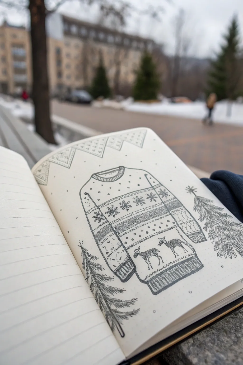 Fair Isle animal mashup sweater sketch for delightfully ugly winter knit inspiration.