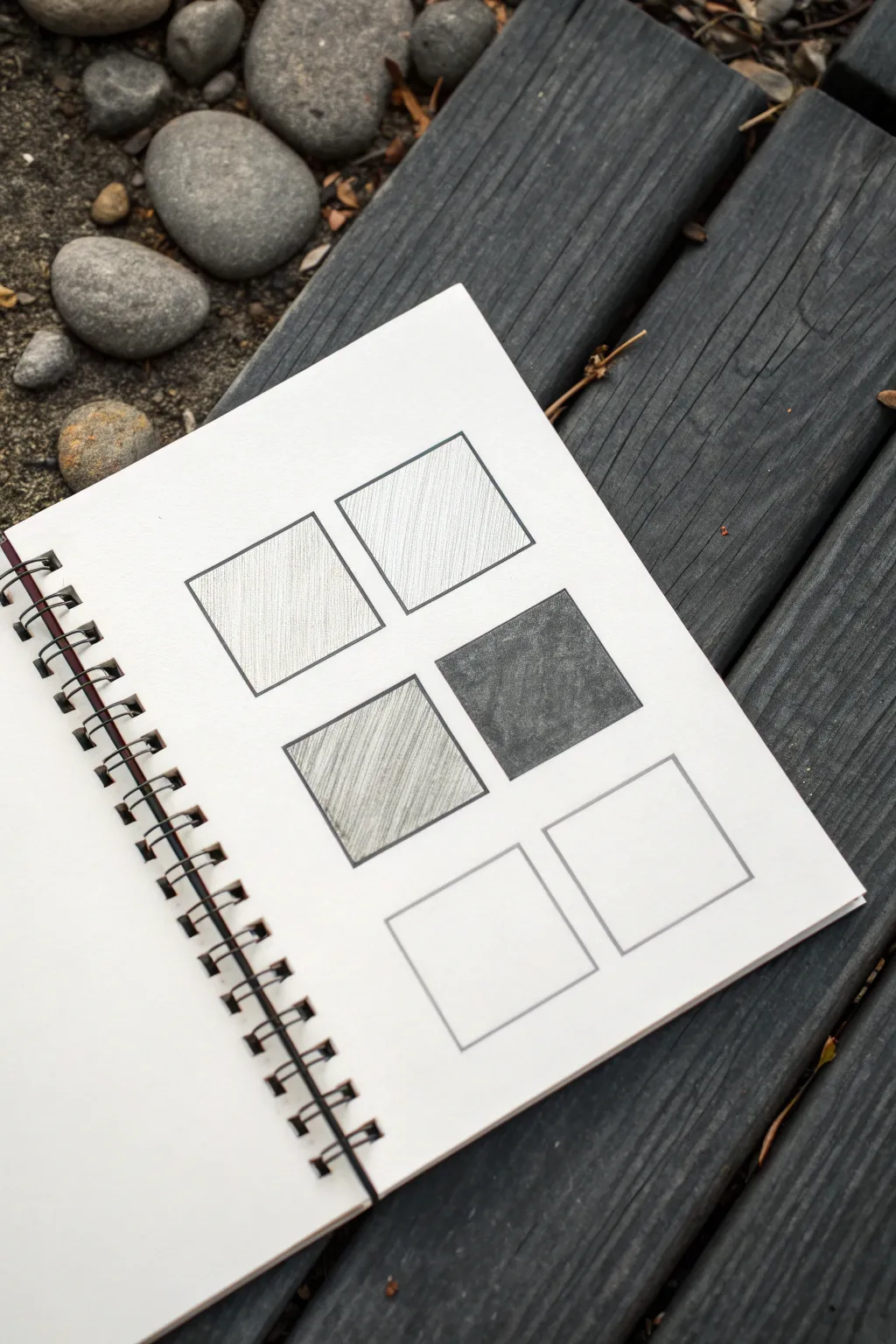 Three-value notan sketch plus matching scale, a calm minimalist study for value practice.