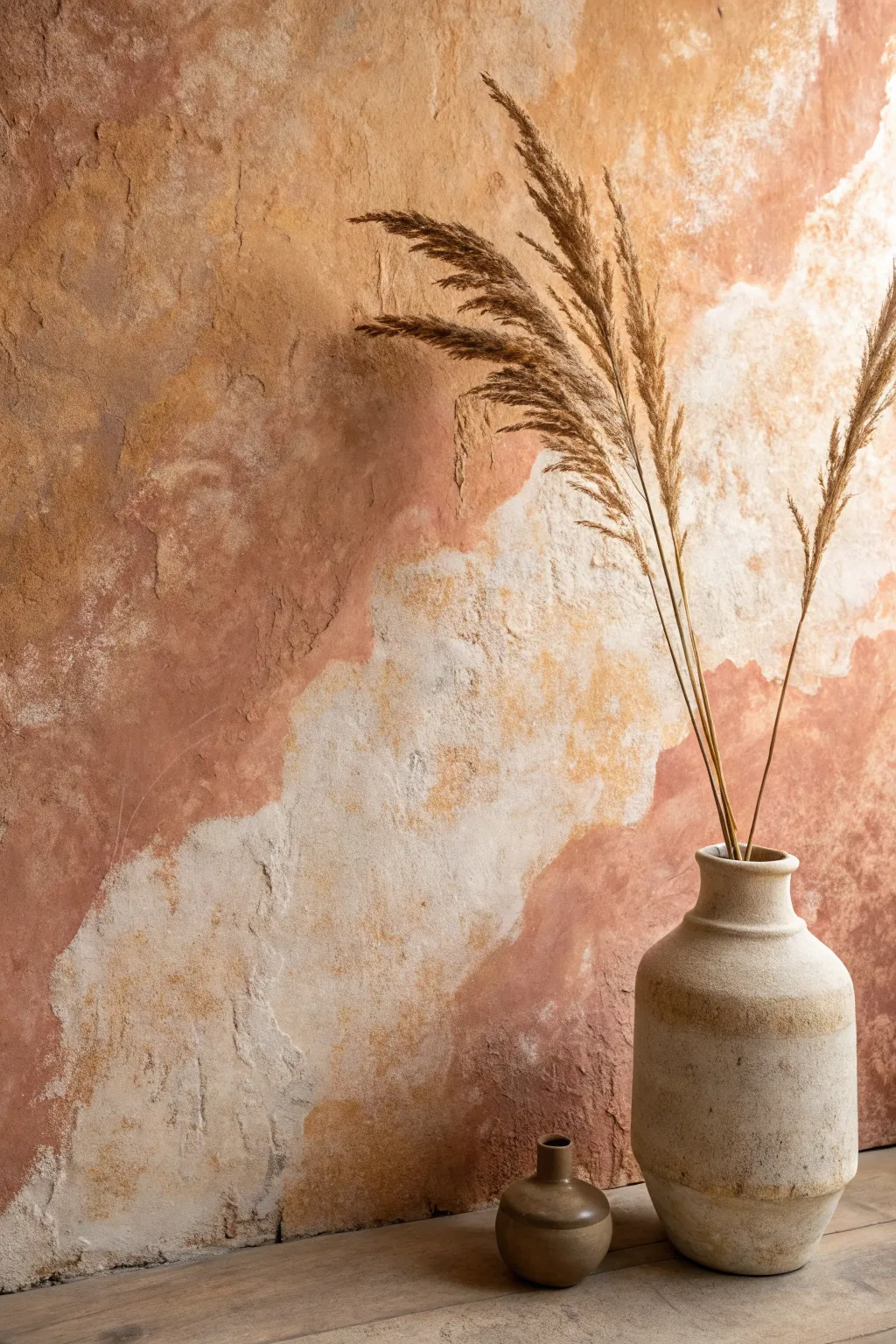 Embrace natural beauty with this serene, earth-toned textured limewash wall effect.