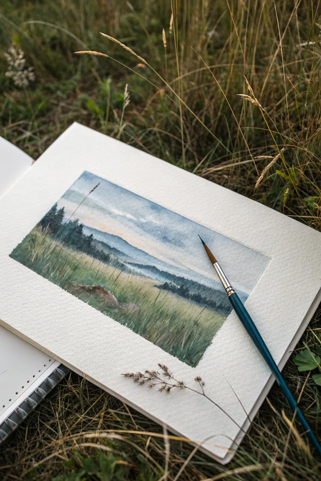 Scratch-out highlights reveal bright grass and sparkles over a dark watercolor pencil wash.