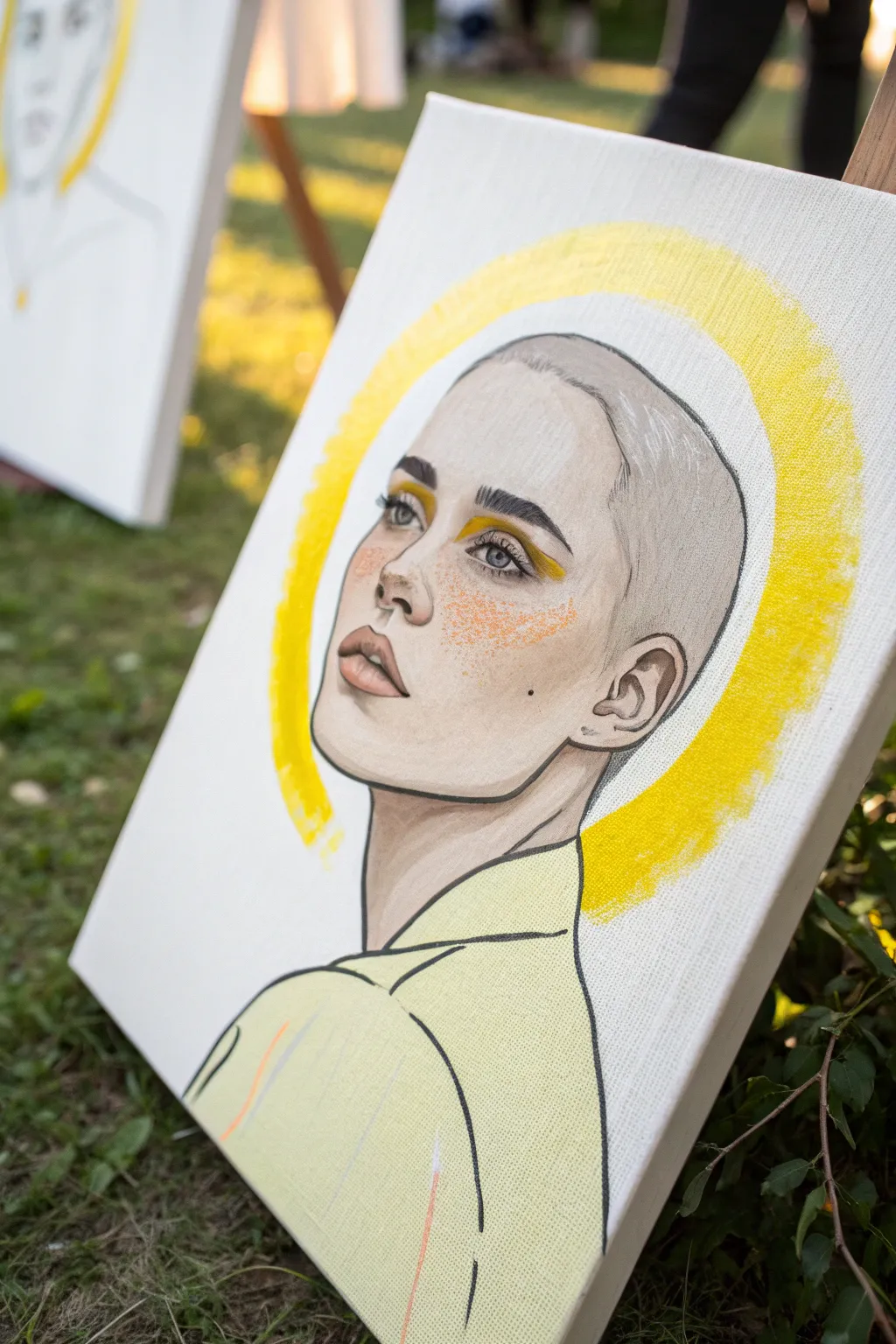 Neutral portrait meets neon yellow halo for a bold, minimalist accent with modern boho charm.
