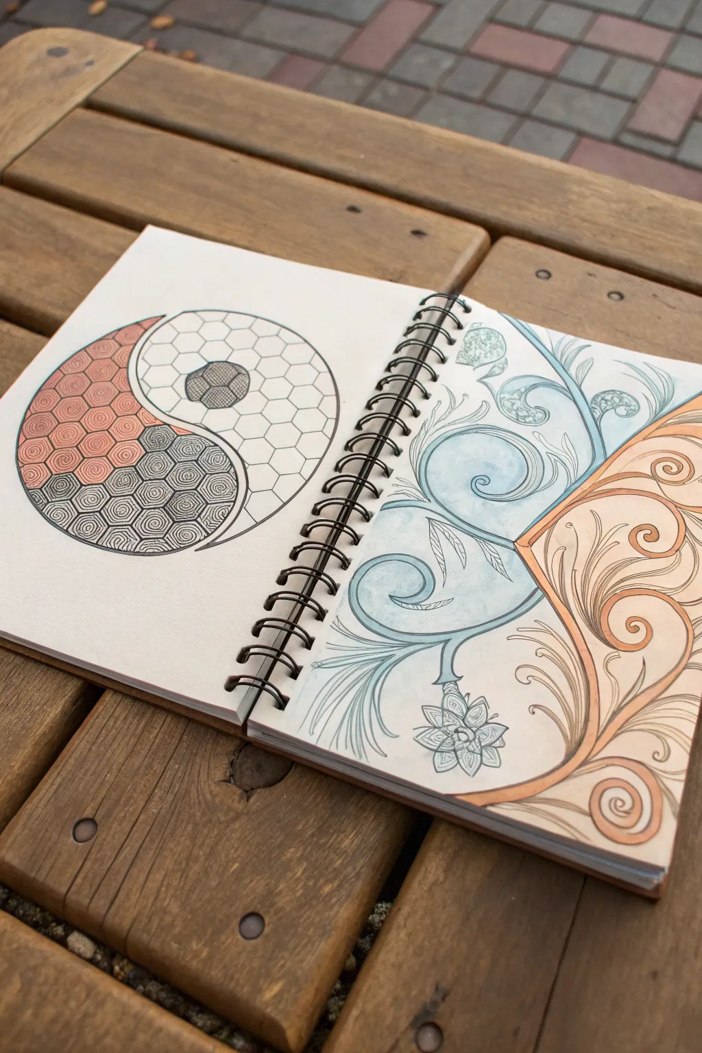 Yin yang clash of sharp hexagons and soft boho vines in a minimalist Scandinavian style